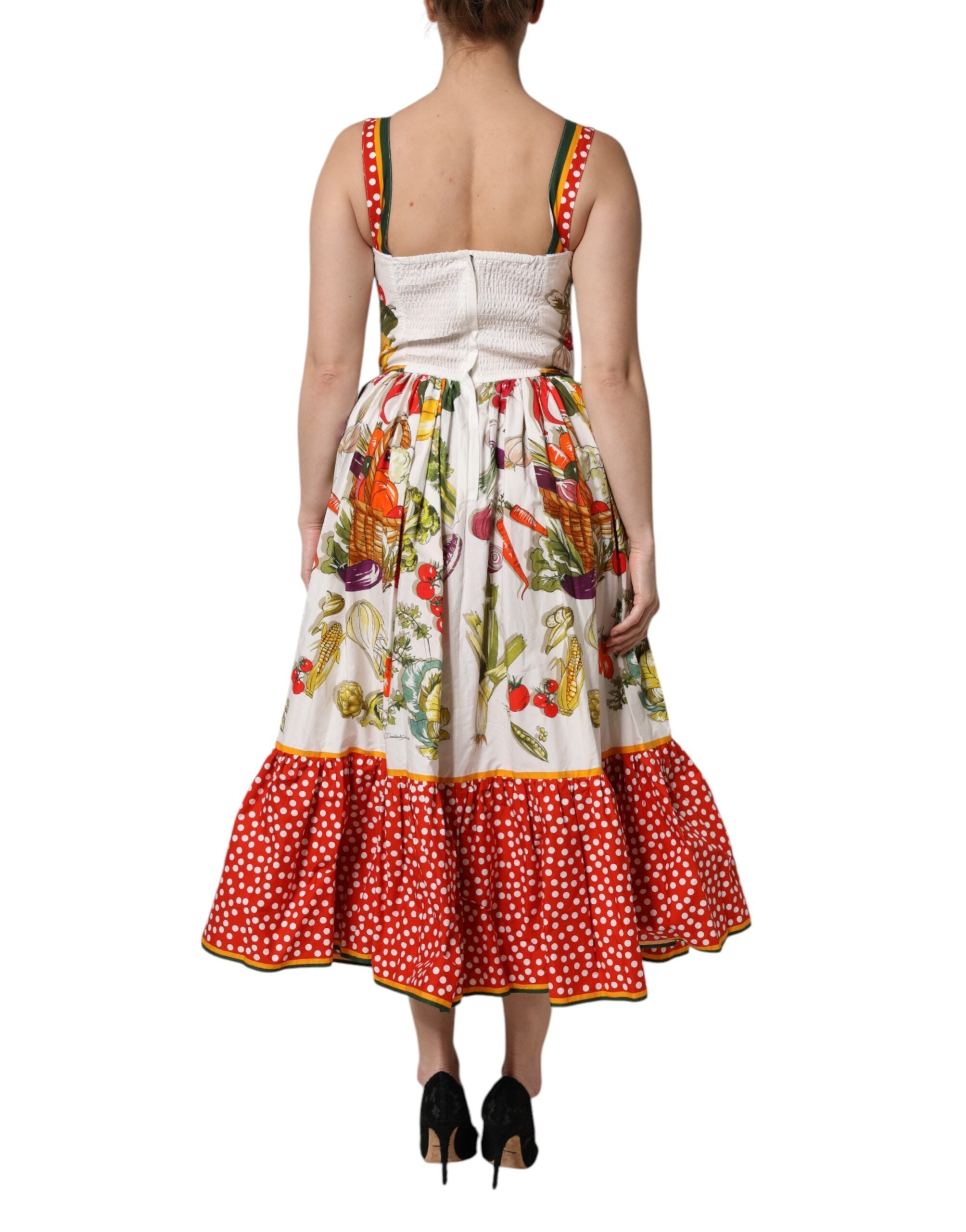 Dolce & Gabbana White Vegetables Sleeveless A-line Dress Dolce & Gabbana