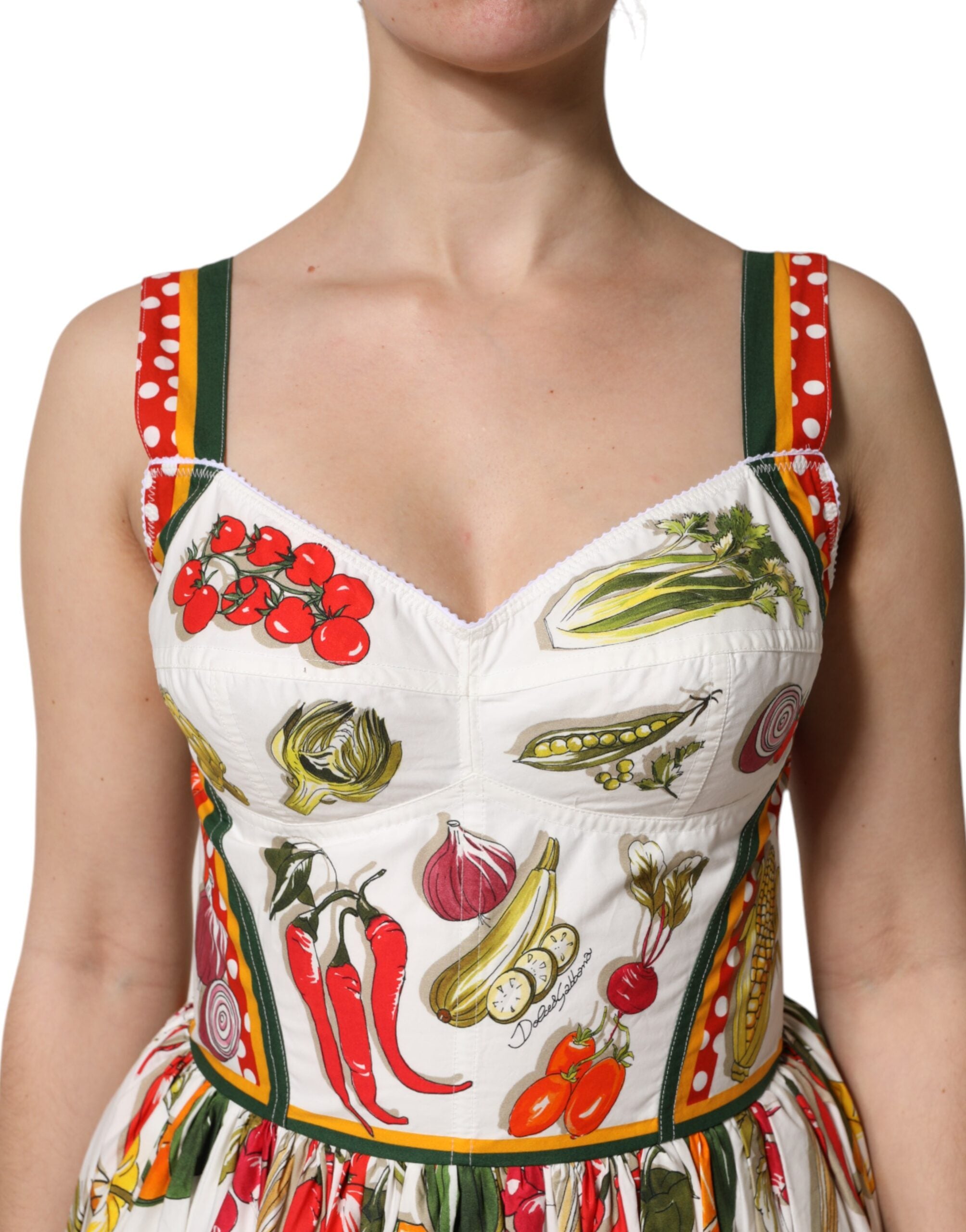 Dolce & Gabbana White Vegetables Sleeveless A-line Dress Dolce & Gabbana