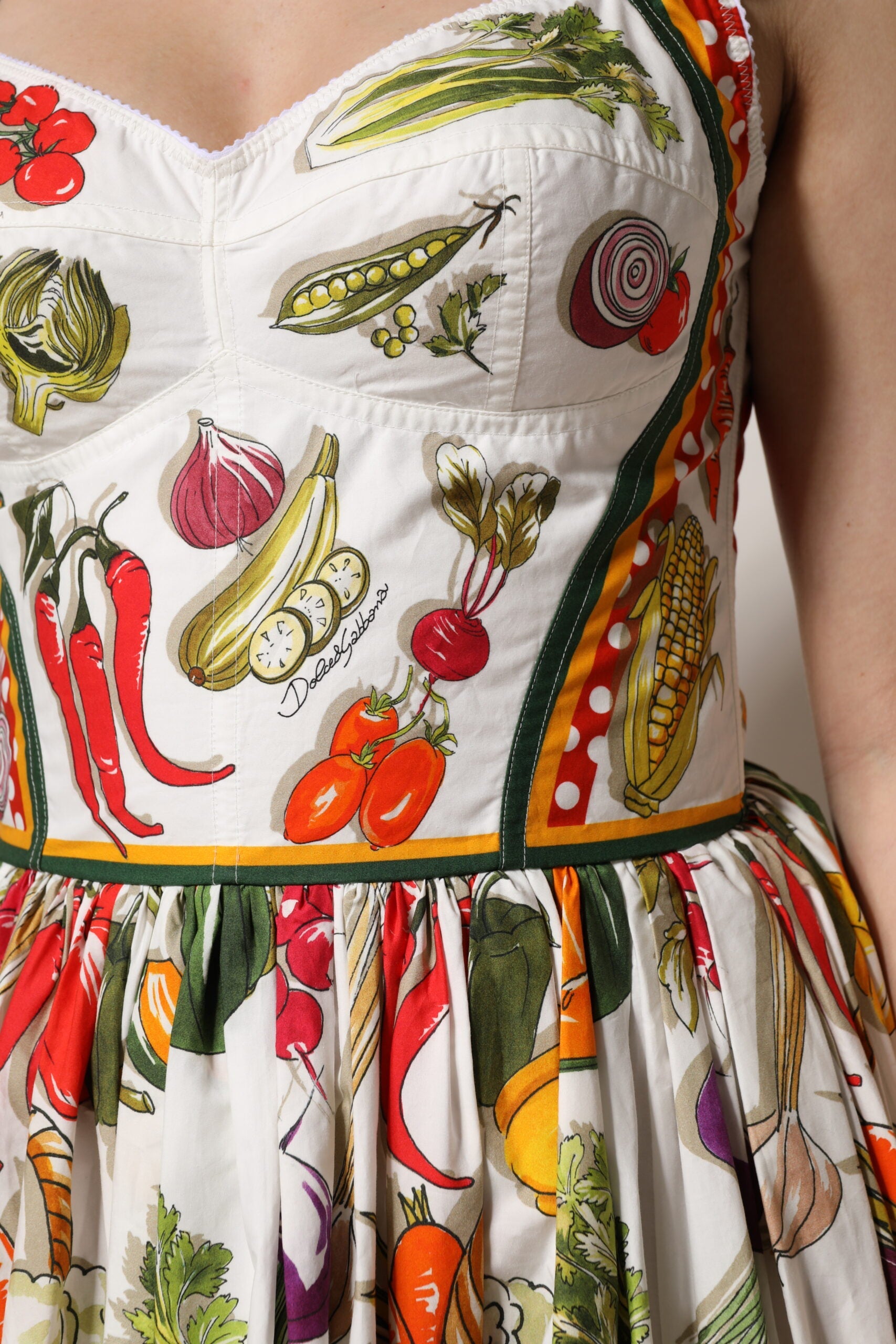 Dolce & Gabbana White Vegetables Sleeveless A-line Dress Dolce & Gabbana