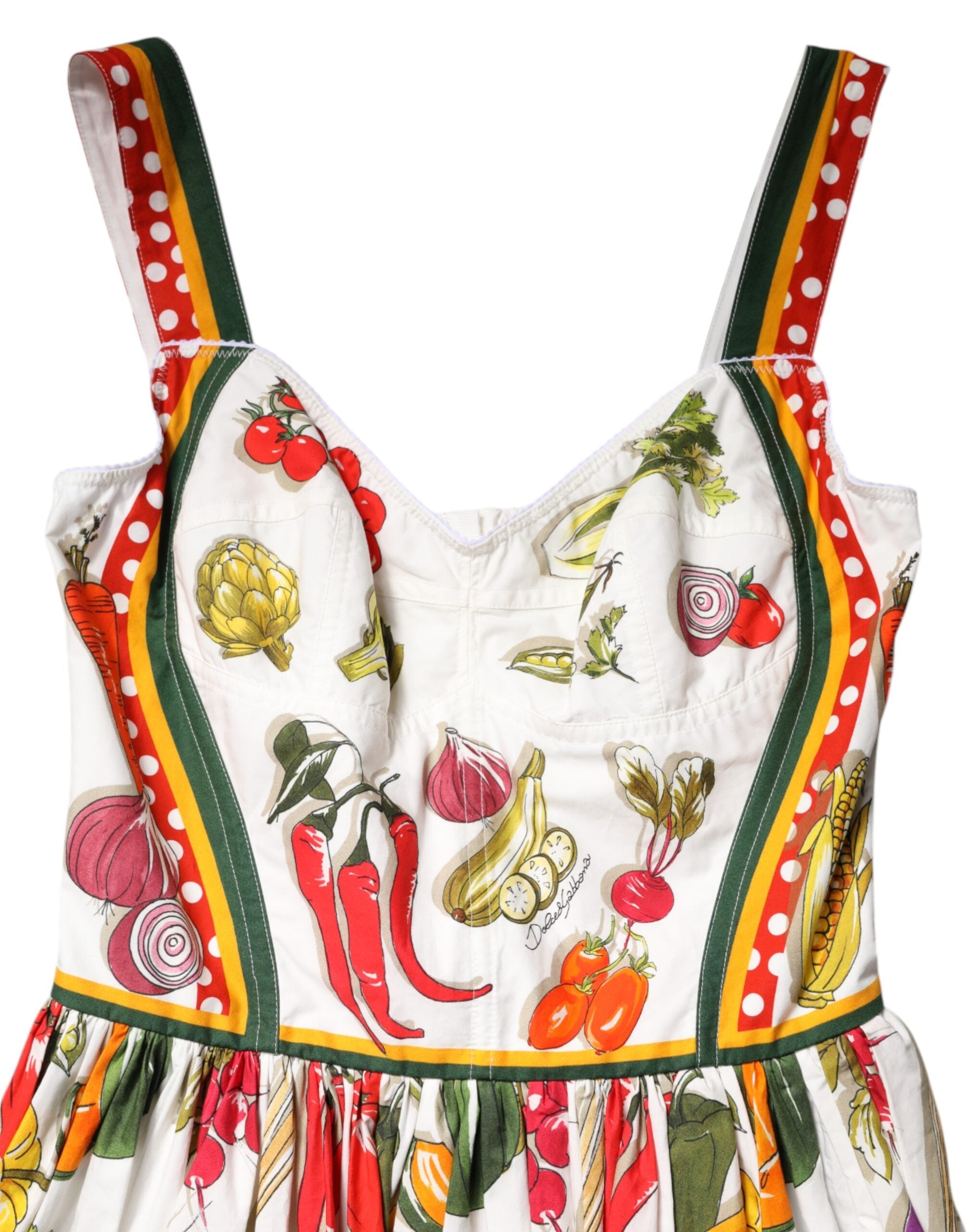 Dolce & Gabbana White Vegetables Sleeveless A-line Dress Dolce & Gabbana