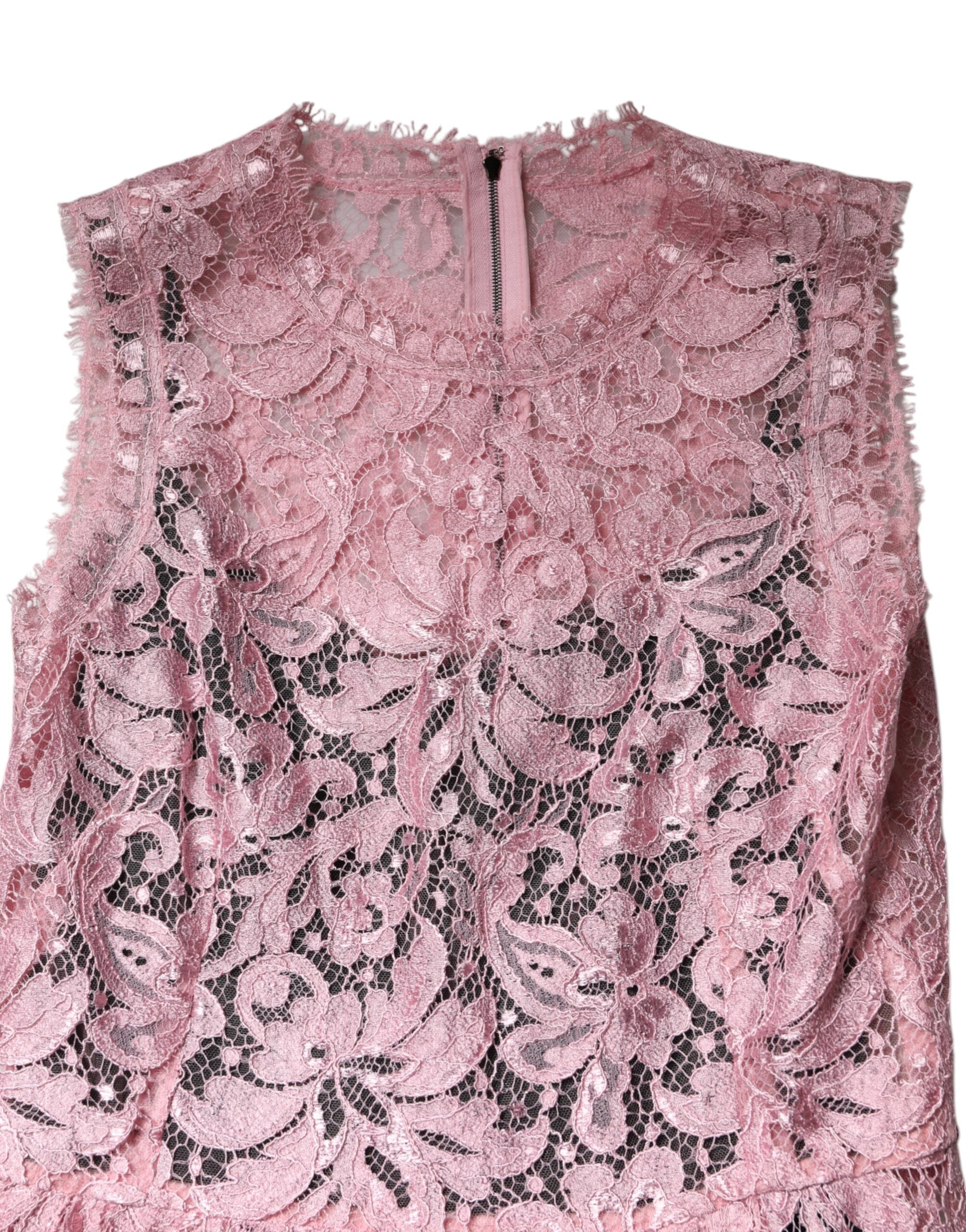 Dolce & Gabbana Pink Floral Lace Sleeveless Sheath Dress Dolce & Gabbana