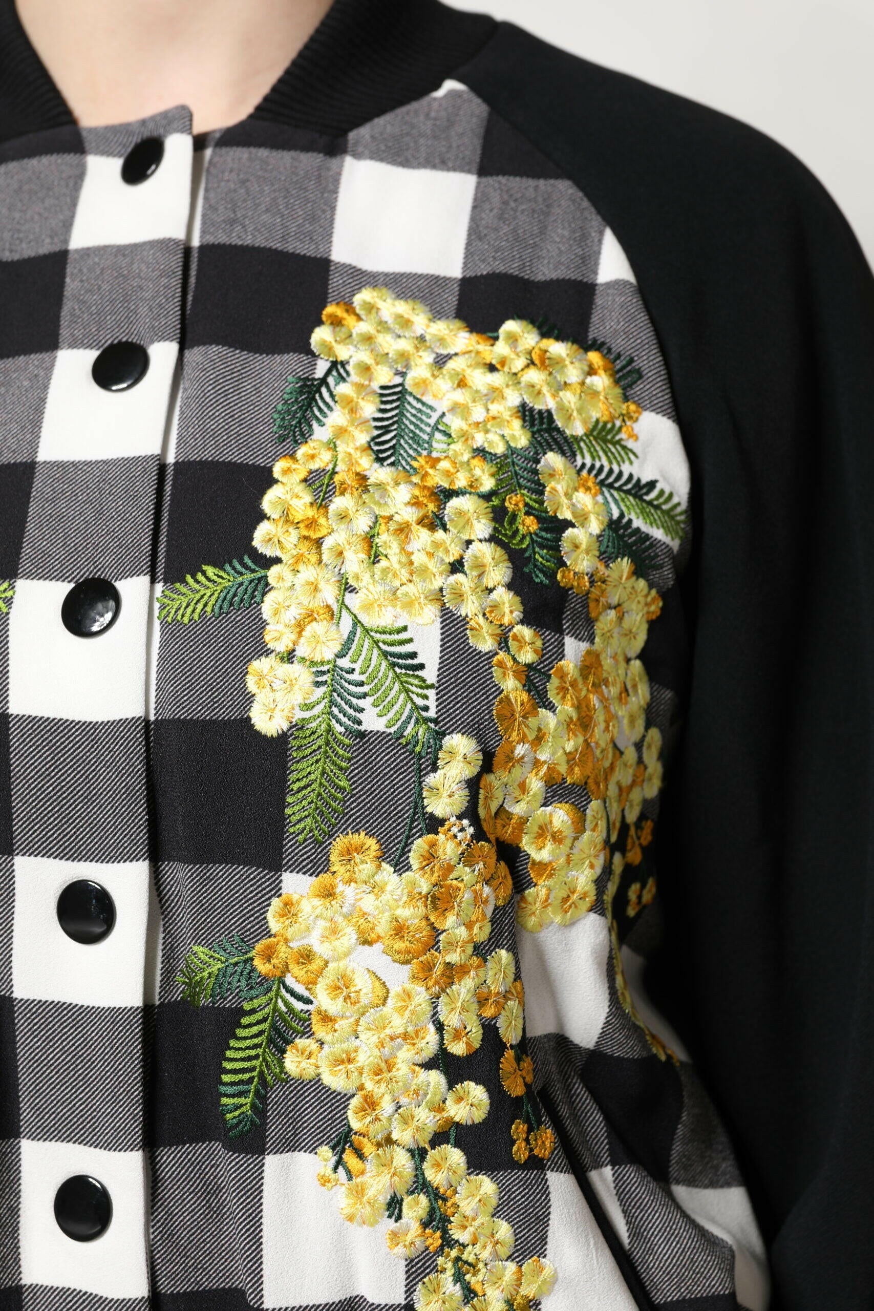 Dolce & Gabbana Black White Check Floral Button Down Jacket Dolce & Gabbana