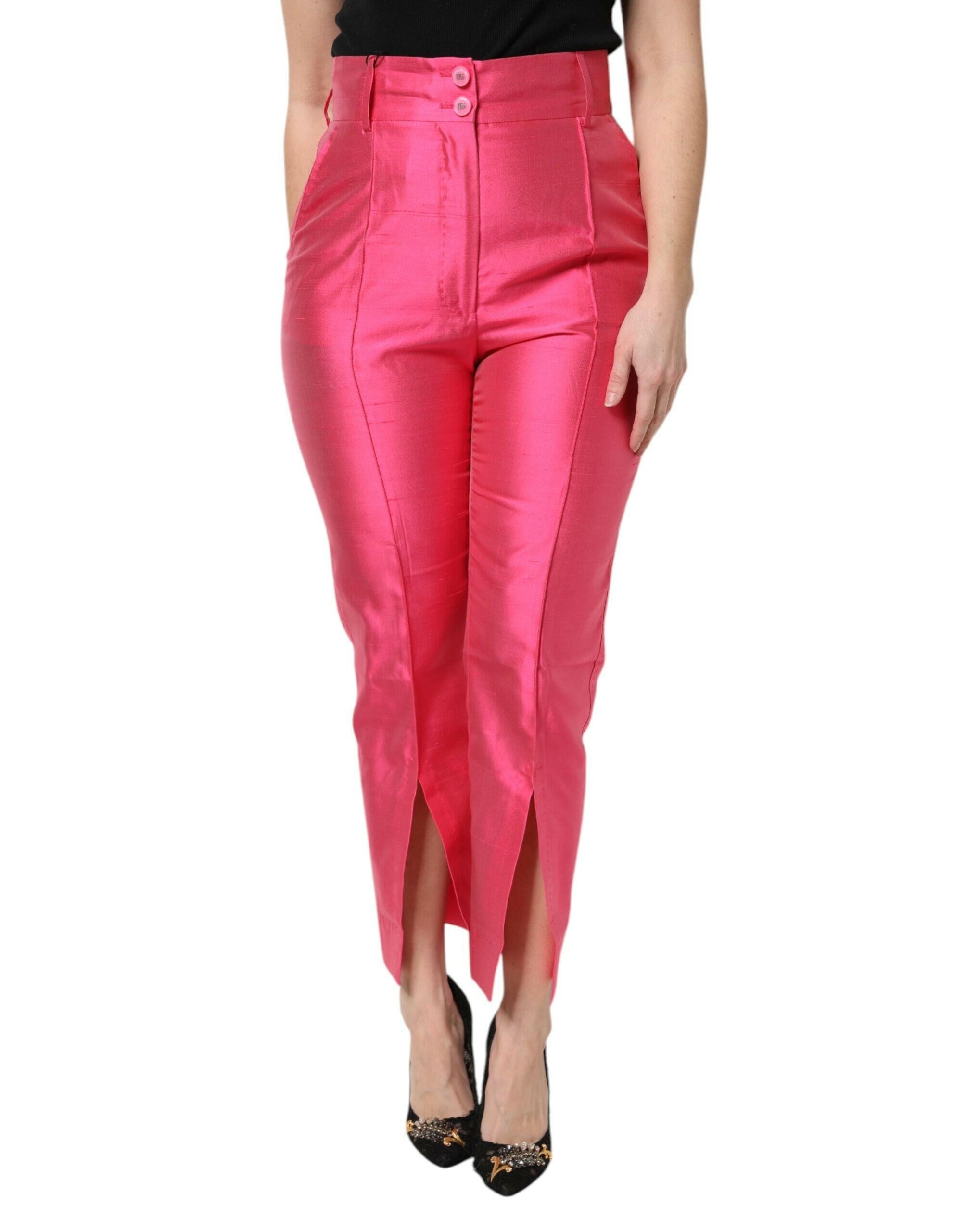 Dolce & Gabbana Pink Silk High Waist Tapered Pants Dolce & Gabbana