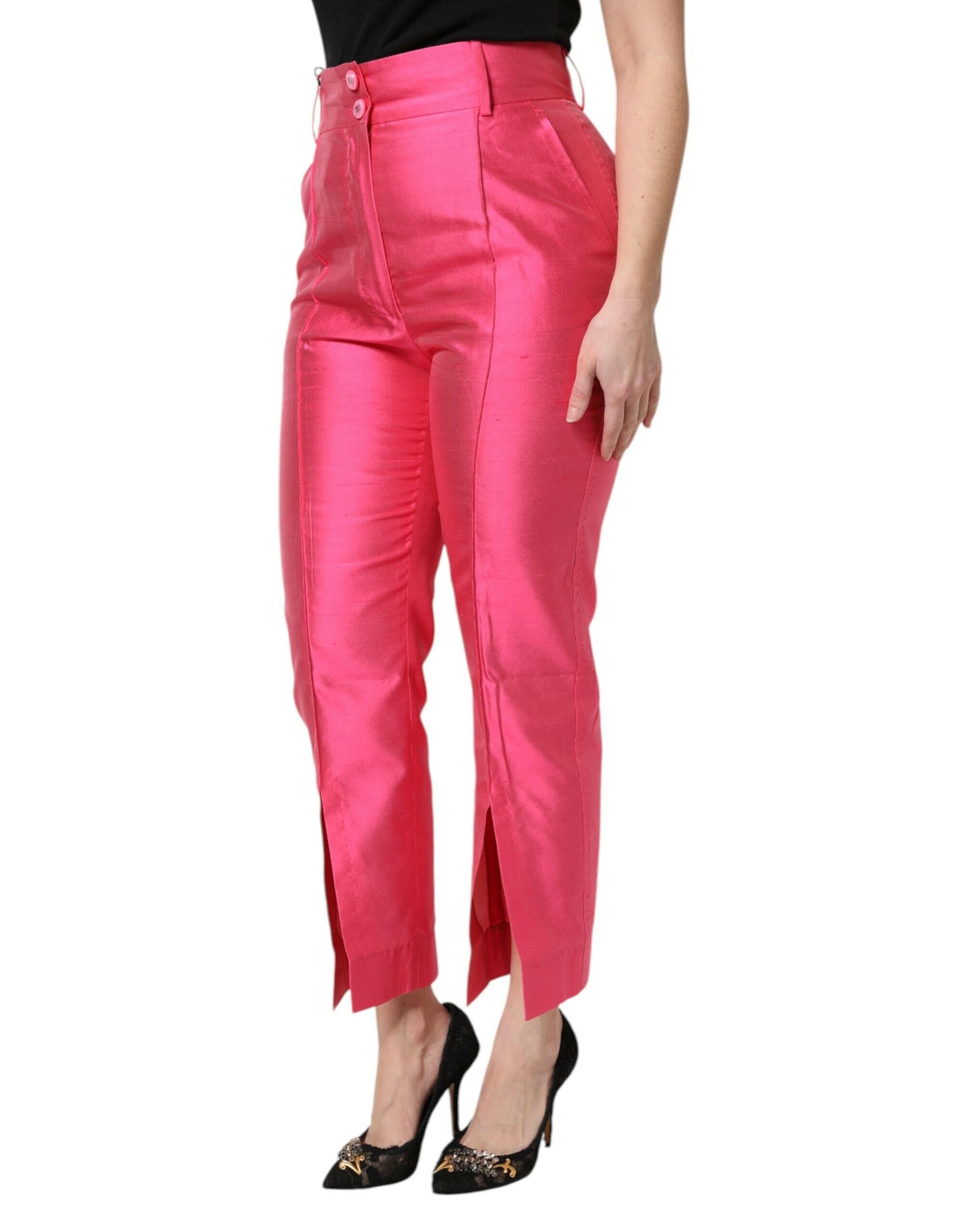 Dolce & Gabbana Pink Silk High Waist Tapered Pants Dolce & Gabbana