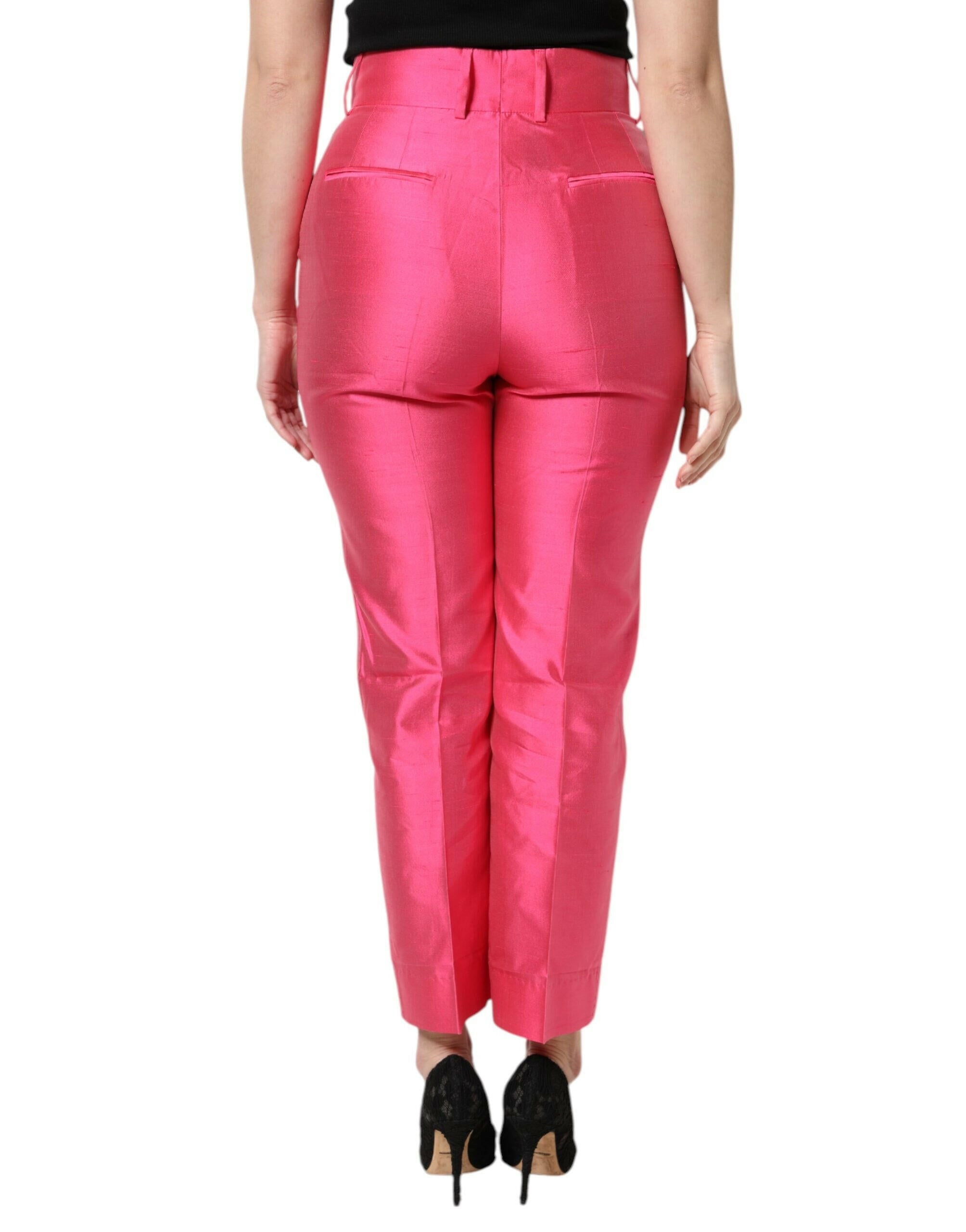 Dolce & Gabbana Pink Silk High Waist Tapered Pants Dolce & Gabbana