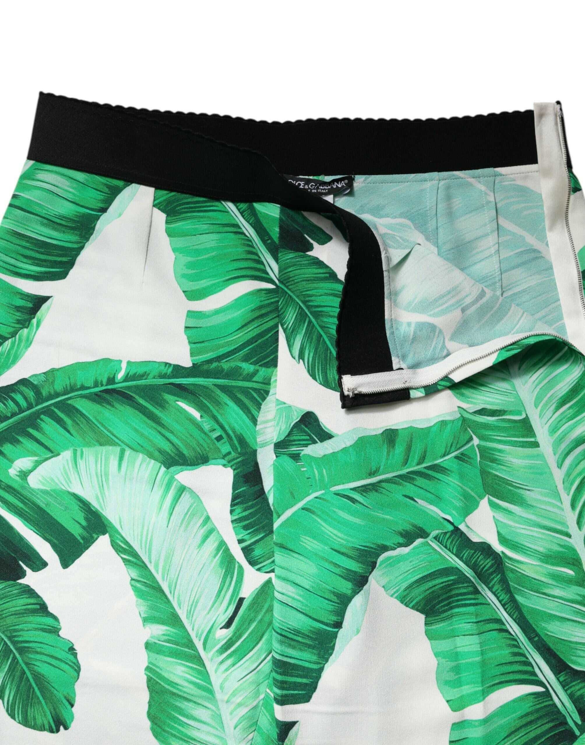 Dolce & Gabbana White Green Leaf High Waist Pants Dolce & Gabbana