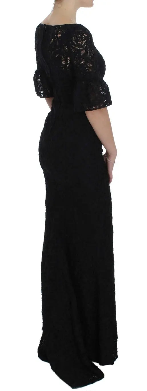 Dolce & Gabbana Elegant Black Floral Lace Maxi Dress Dolce & Gabbana