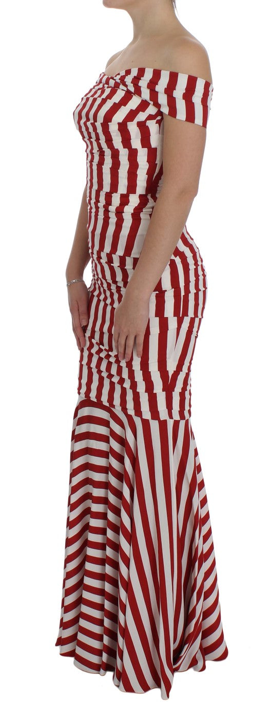Dolce & Gabbana Elegant Red and White Striped Silk Bodycon Dress Dolce & Gabbana
