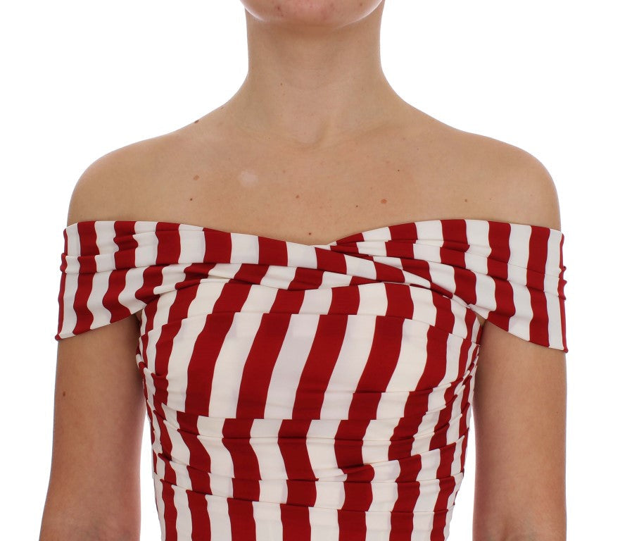 Dolce & Gabbana Elegant Red and White Striped Silk Bodycon Dress Dolce & Gabbana