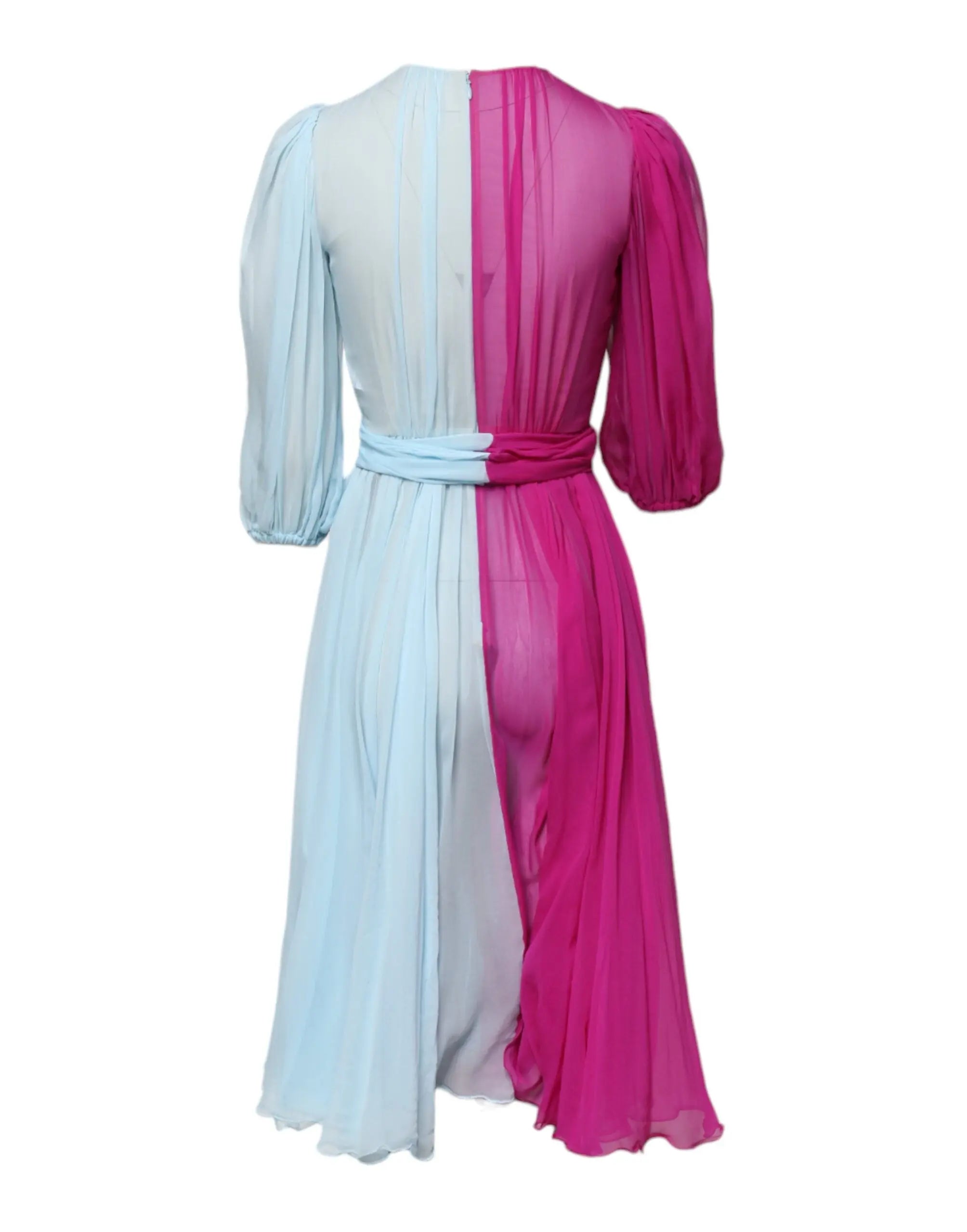 Dolce & Gabbana Pink Blue Silk 3/4 Sleeves A-line Dress Dolce & Gabbana