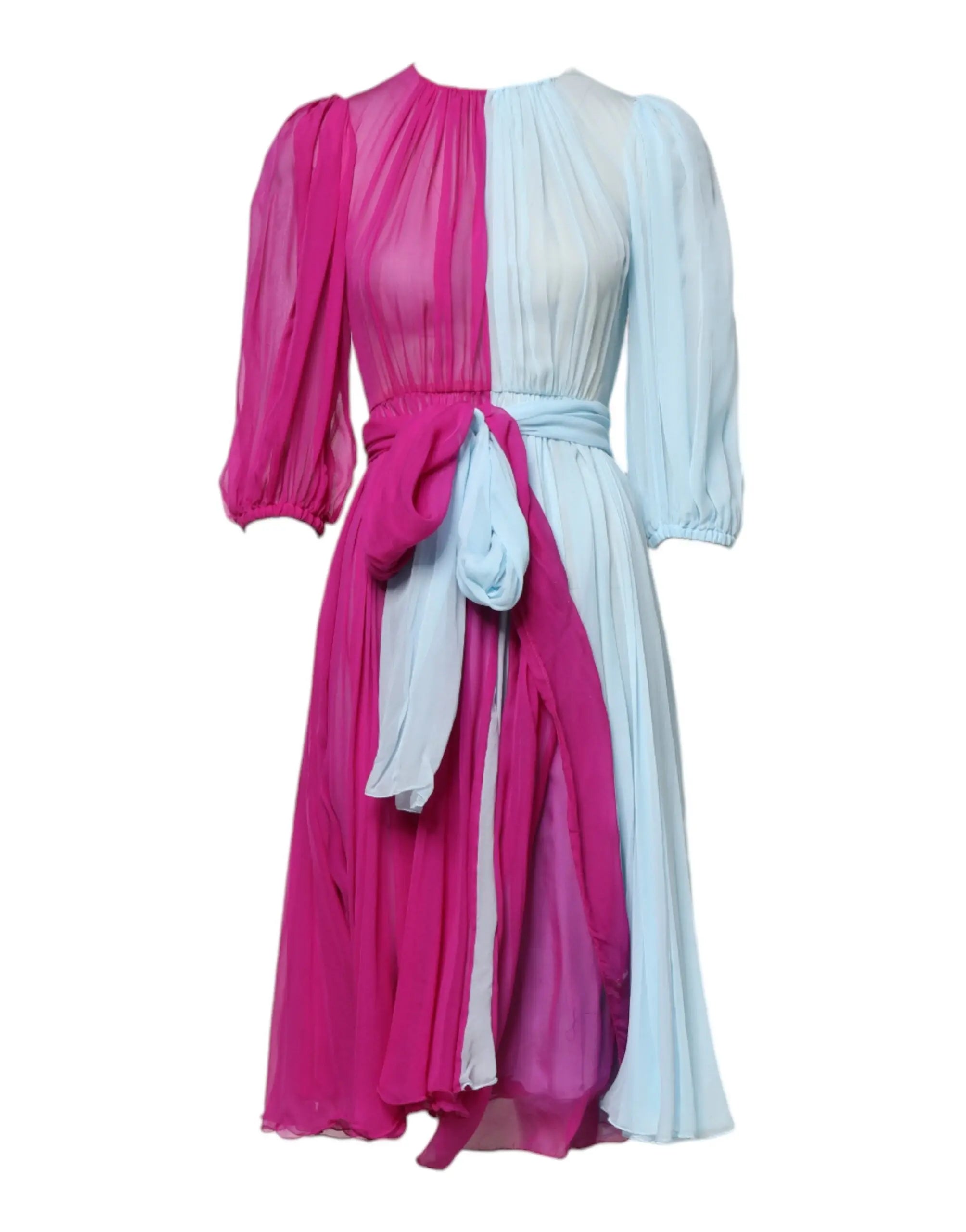 Dolce & Gabbana Pink Blue Silk 3/4 Sleeves A-line Dress Dolce & Gabbana