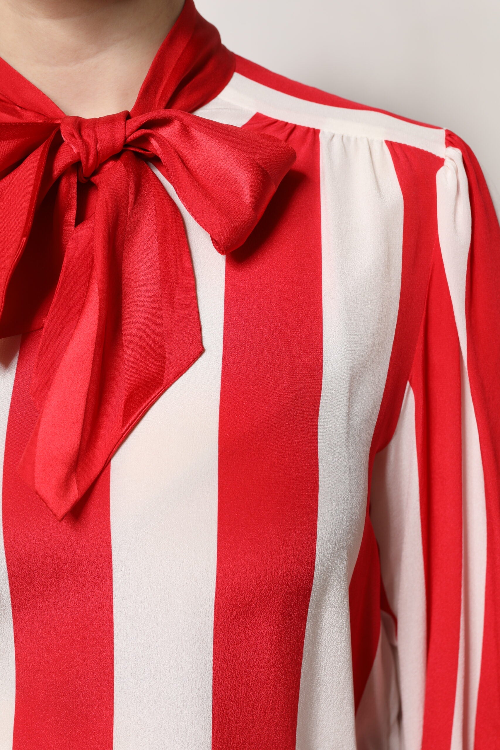 Dolce & Gabbana Red White Stripes Ascot Collar Blouse Top Dolce & Gabbana