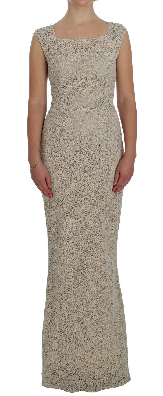 Dolce & Gabbana Elegant Beige Floral Cutout Maxi Dress Dolce & Gabbana