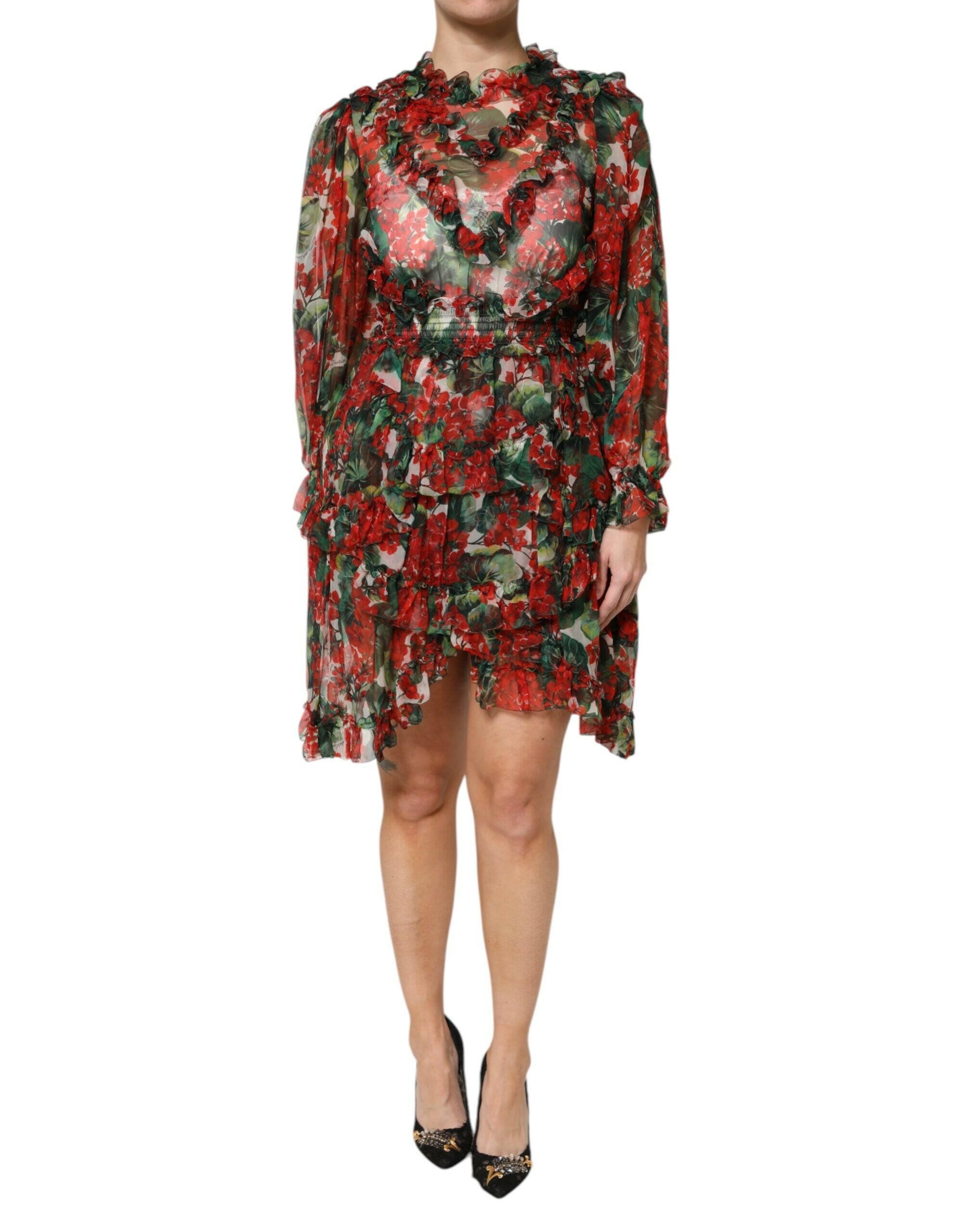 Dolce & Gabbana Multicolor Ruffle Floral Long Sleeves Dress Dolce & Gabbana