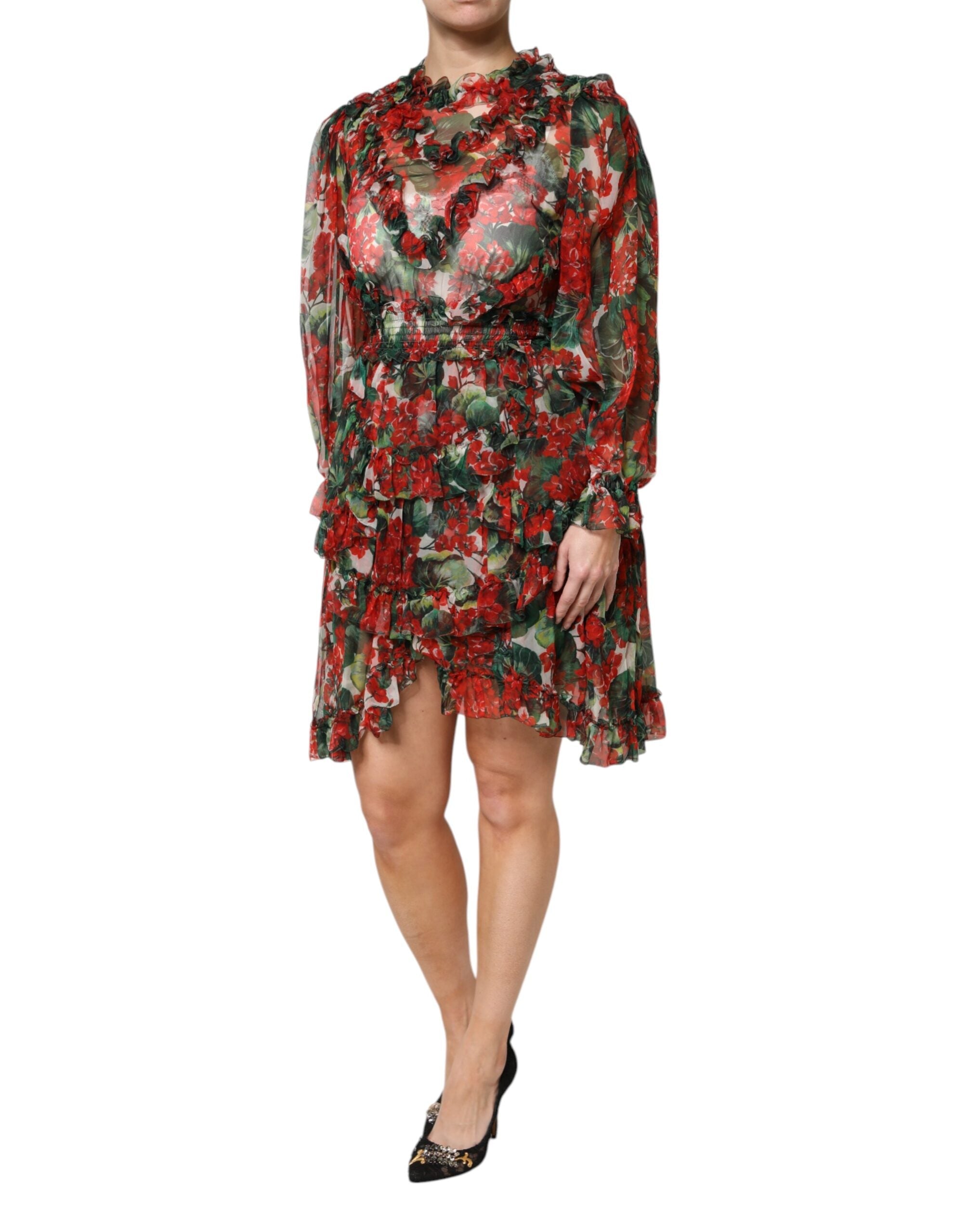 Dolce & Gabbana Multicolor Ruffle Floral Long Sleeves Dress Dolce & Gabbana