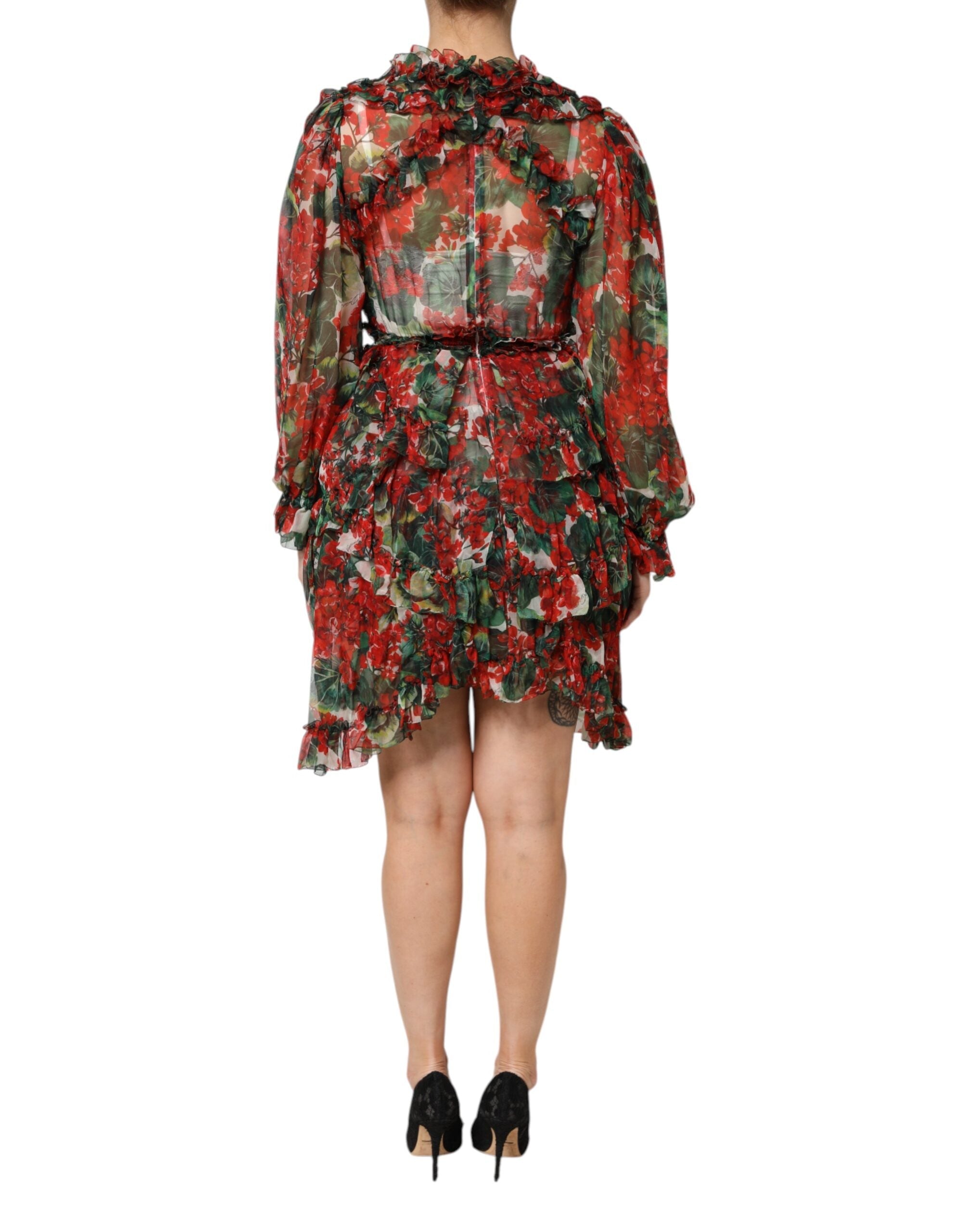Dolce & Gabbana Multicolor Ruffle Floral Long Sleeves Dress Dolce & Gabbana
