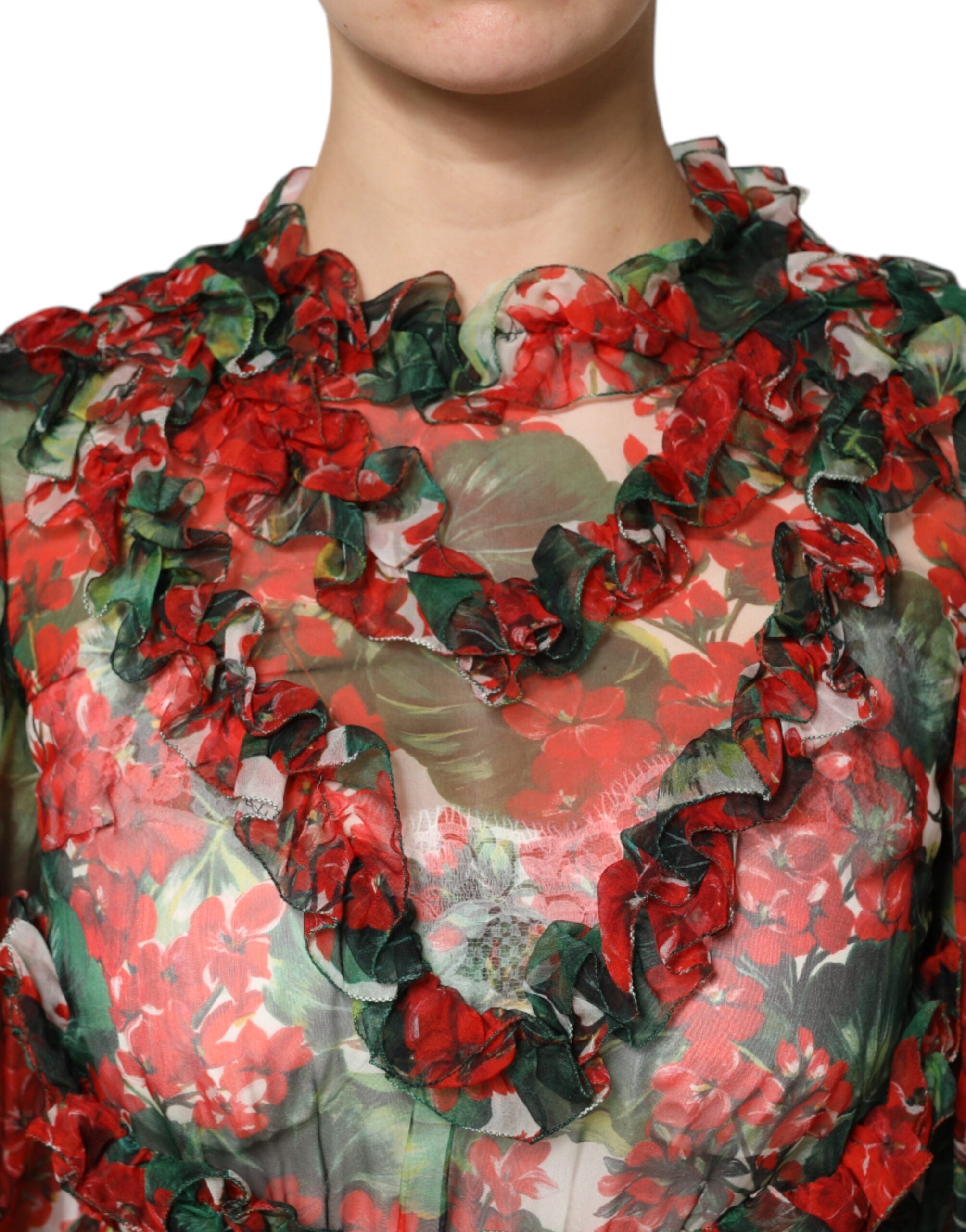 Dolce & Gabbana Multicolor Ruffle Floral Long Sleeves Dress Dolce & Gabbana