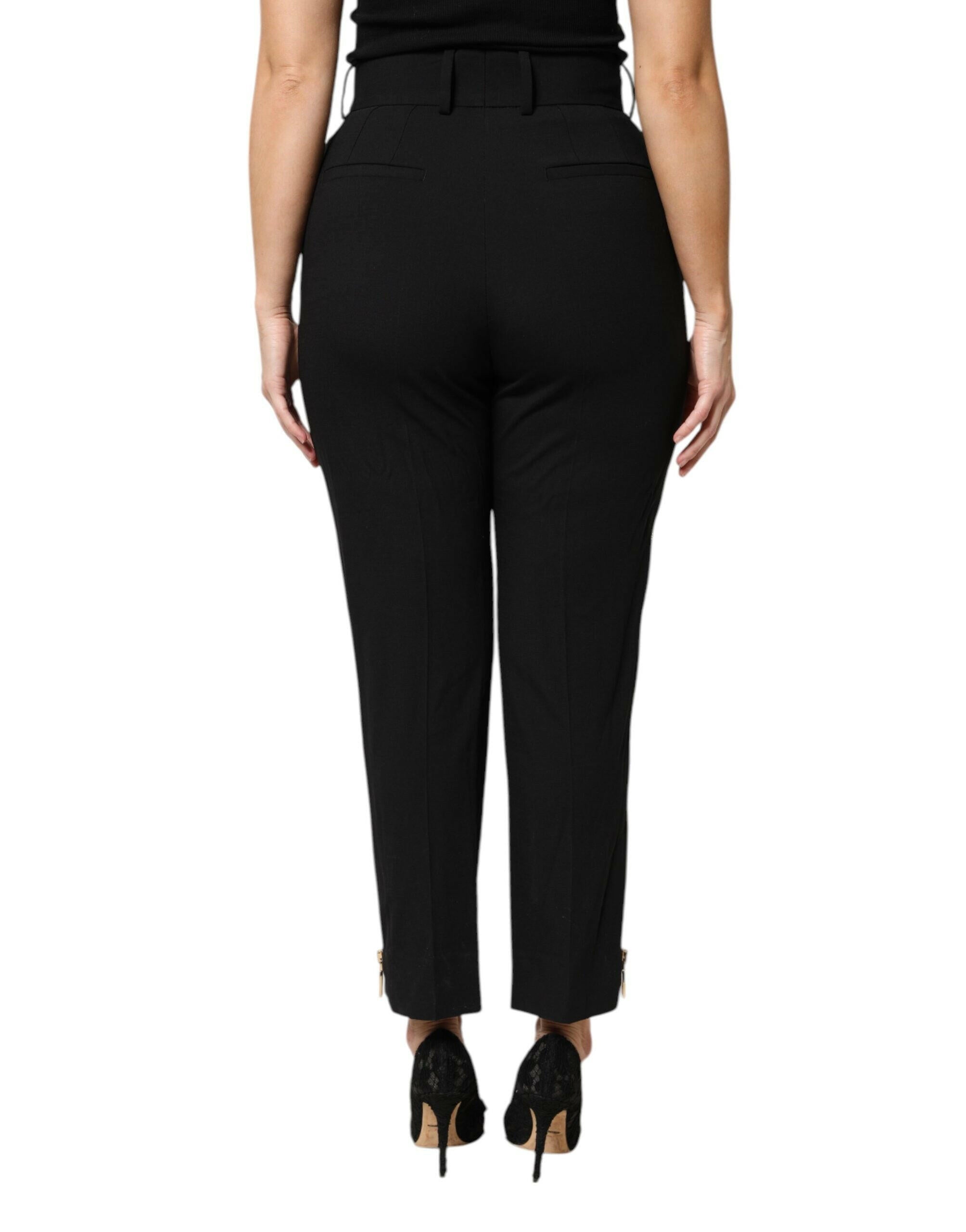 Dolce & Gabbana Black Wool High Waist Zipper Tapered Pants Dolce & Gabbana