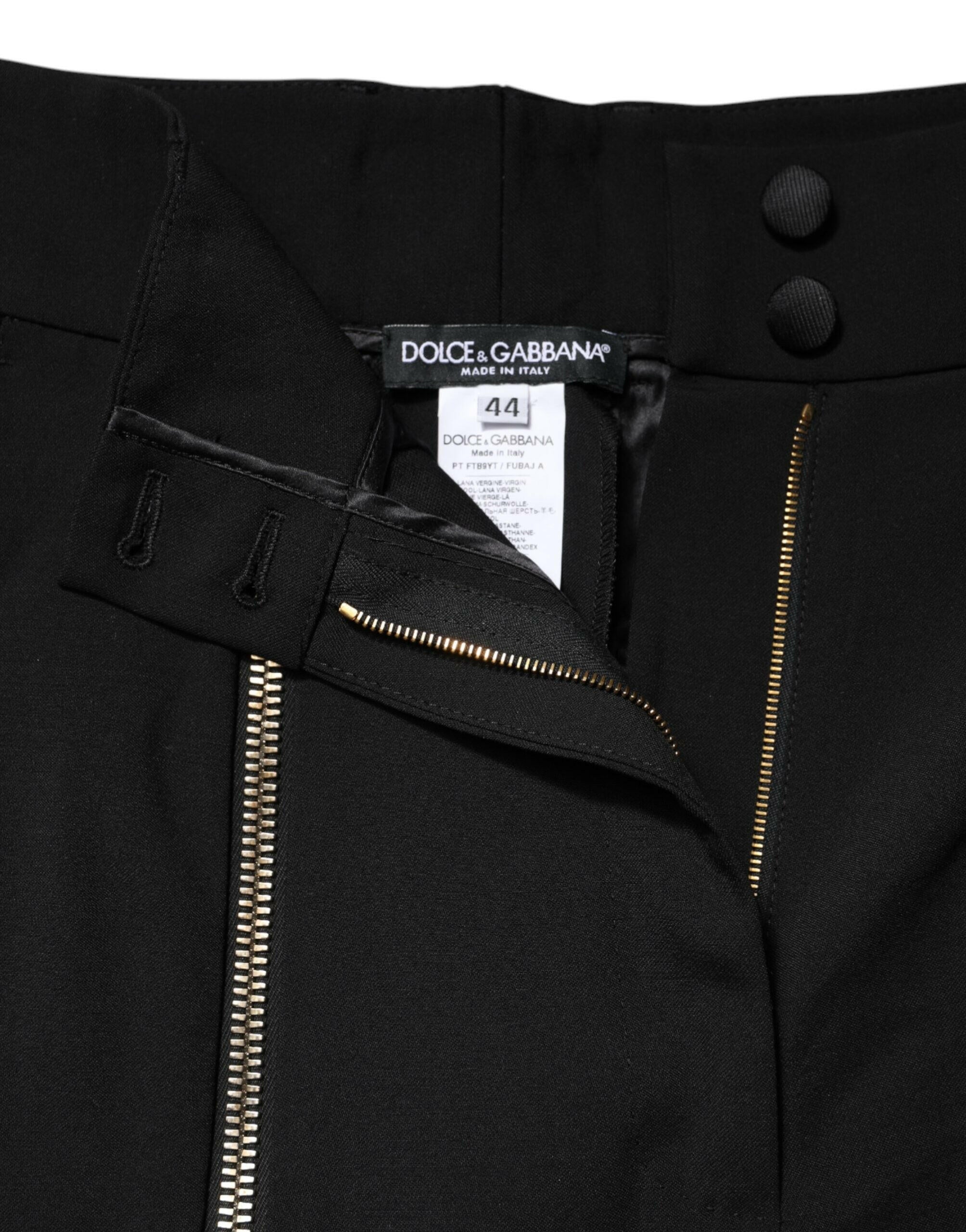 Dolce & Gabbana Black Wool High Waist Zipper Tapered Pants Dolce & Gabbana