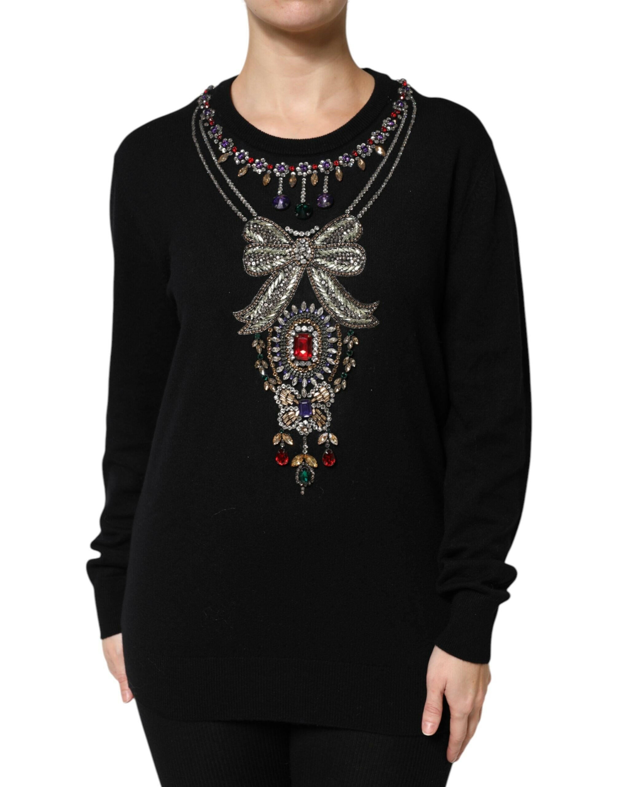 Dolce & Gabbana Black Cashmere Crystal Embellished Sweater Dolce & Gabbana