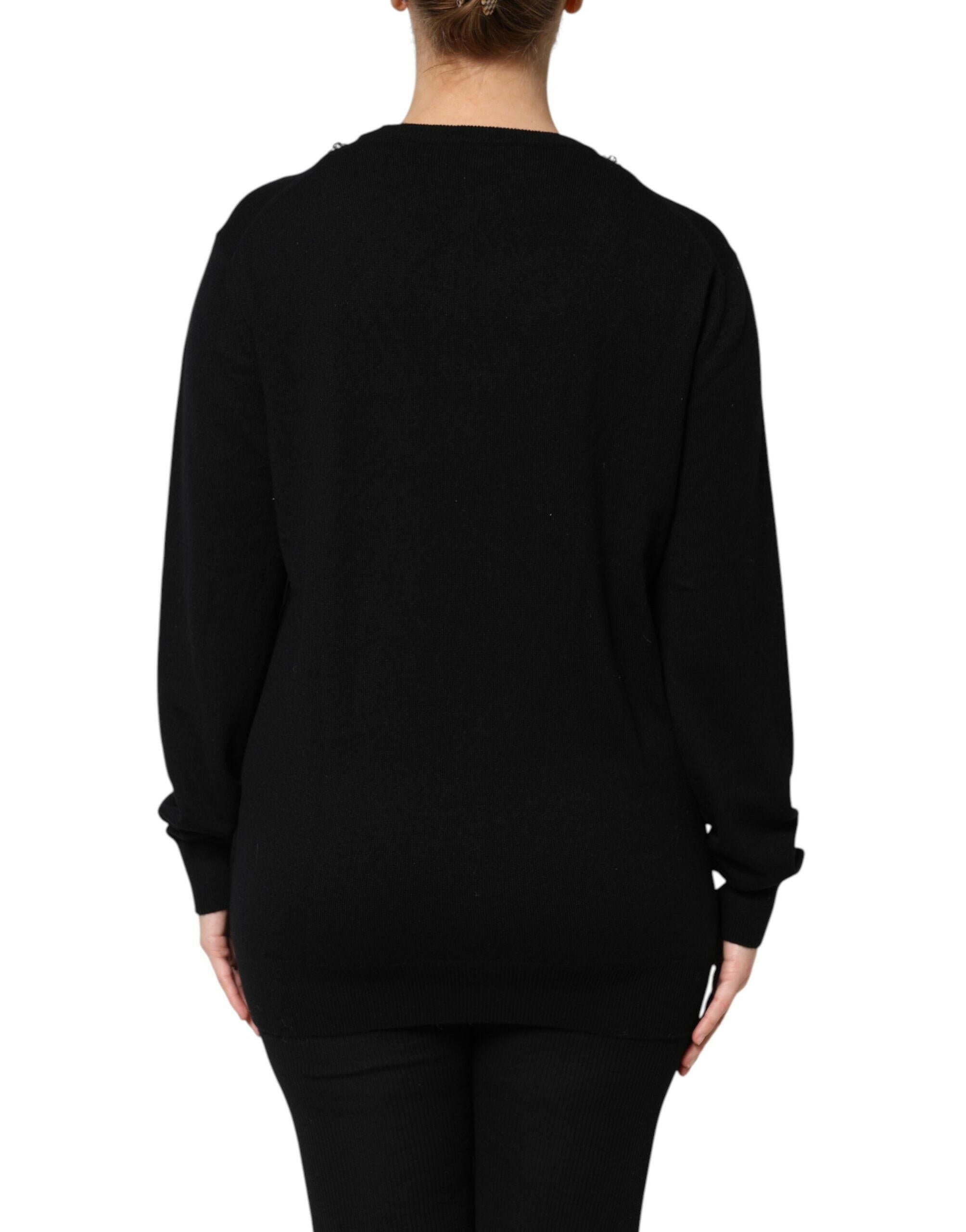 Dolce & Gabbana Black Cashmere Crystal Embellished Sweater Dolce & Gabbana