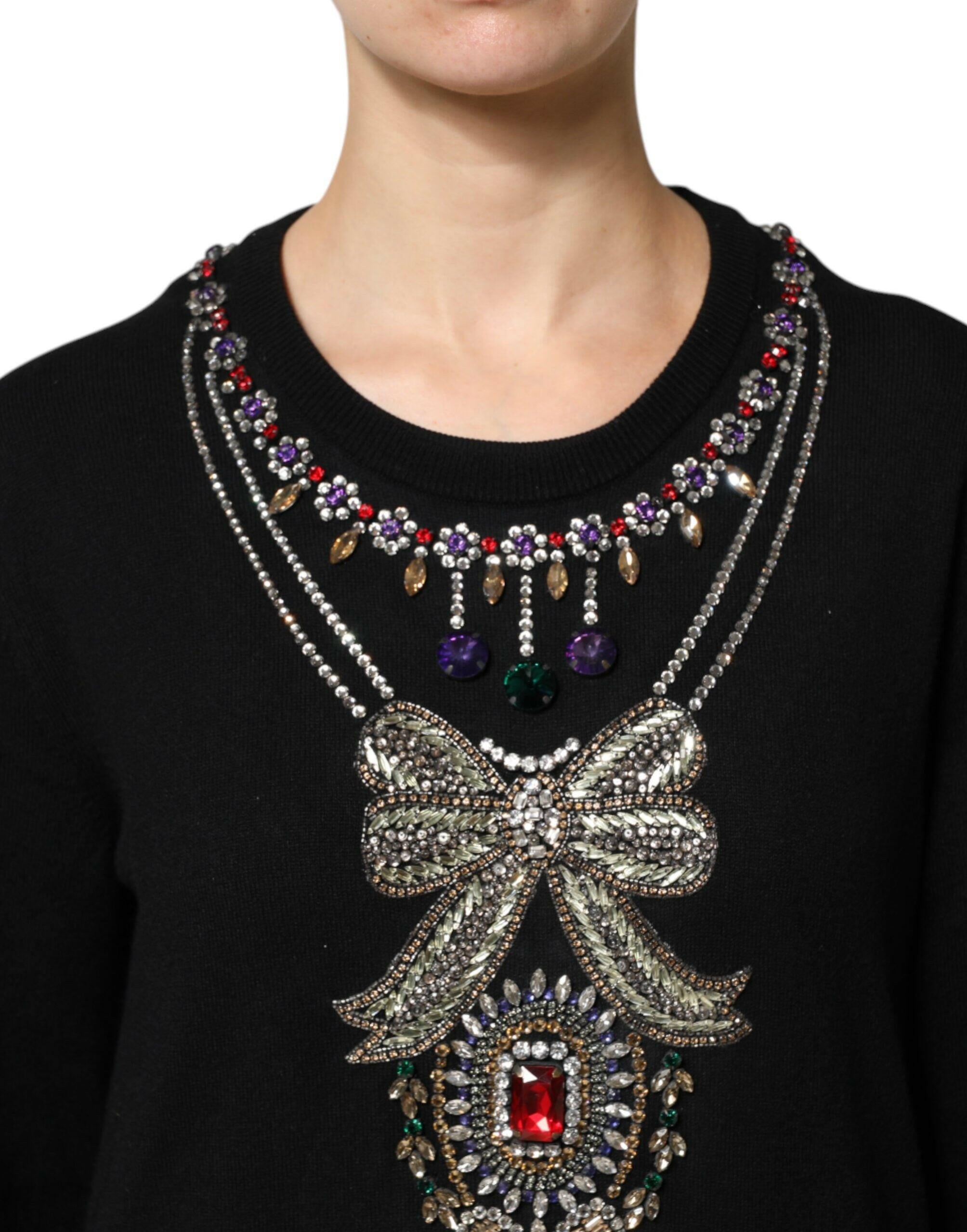 Dolce & Gabbana Black Cashmere Crystal Embellished Sweater Dolce & Gabbana