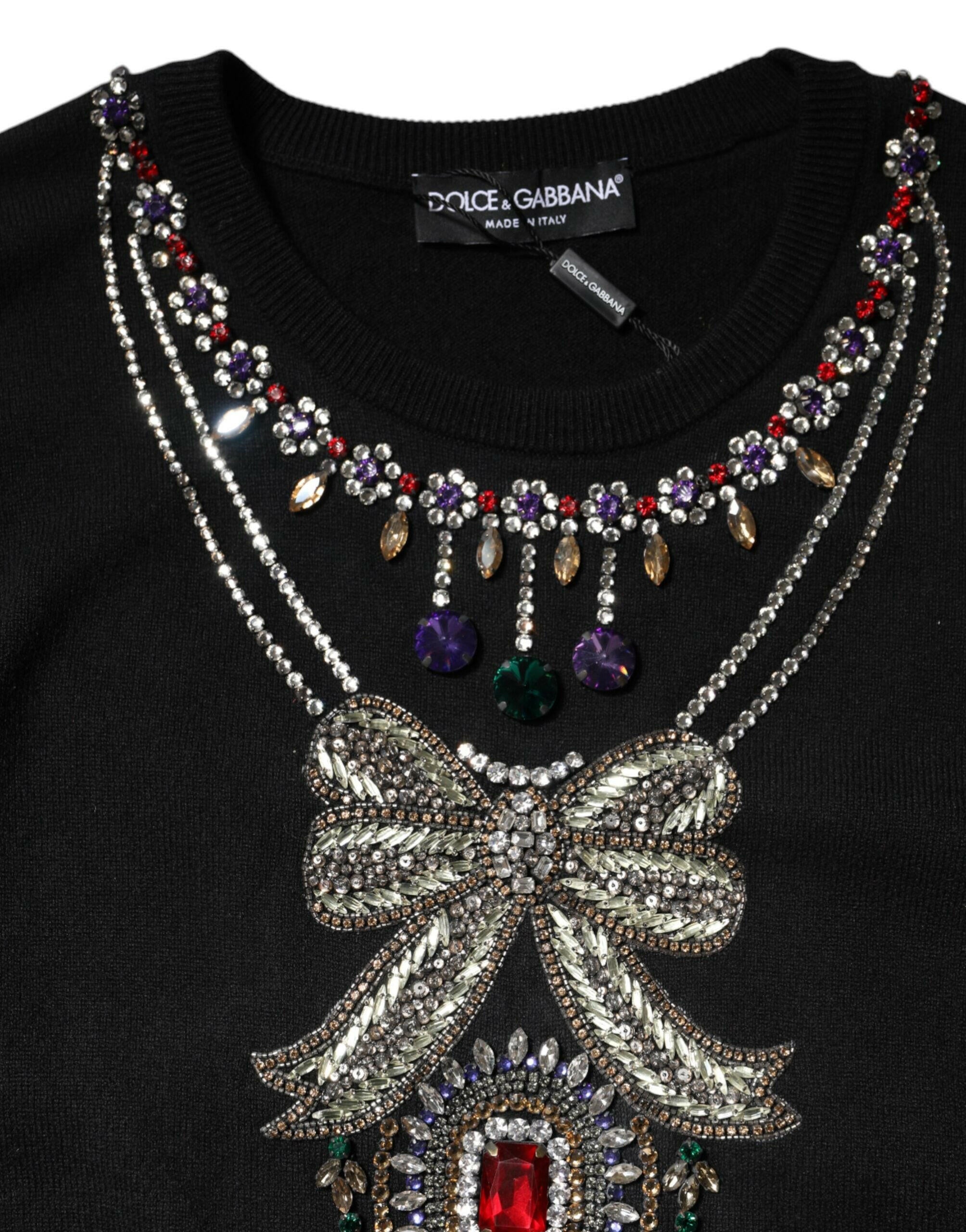Dolce & Gabbana Black Cashmere Crystal Embellished Sweater Dolce & Gabbana