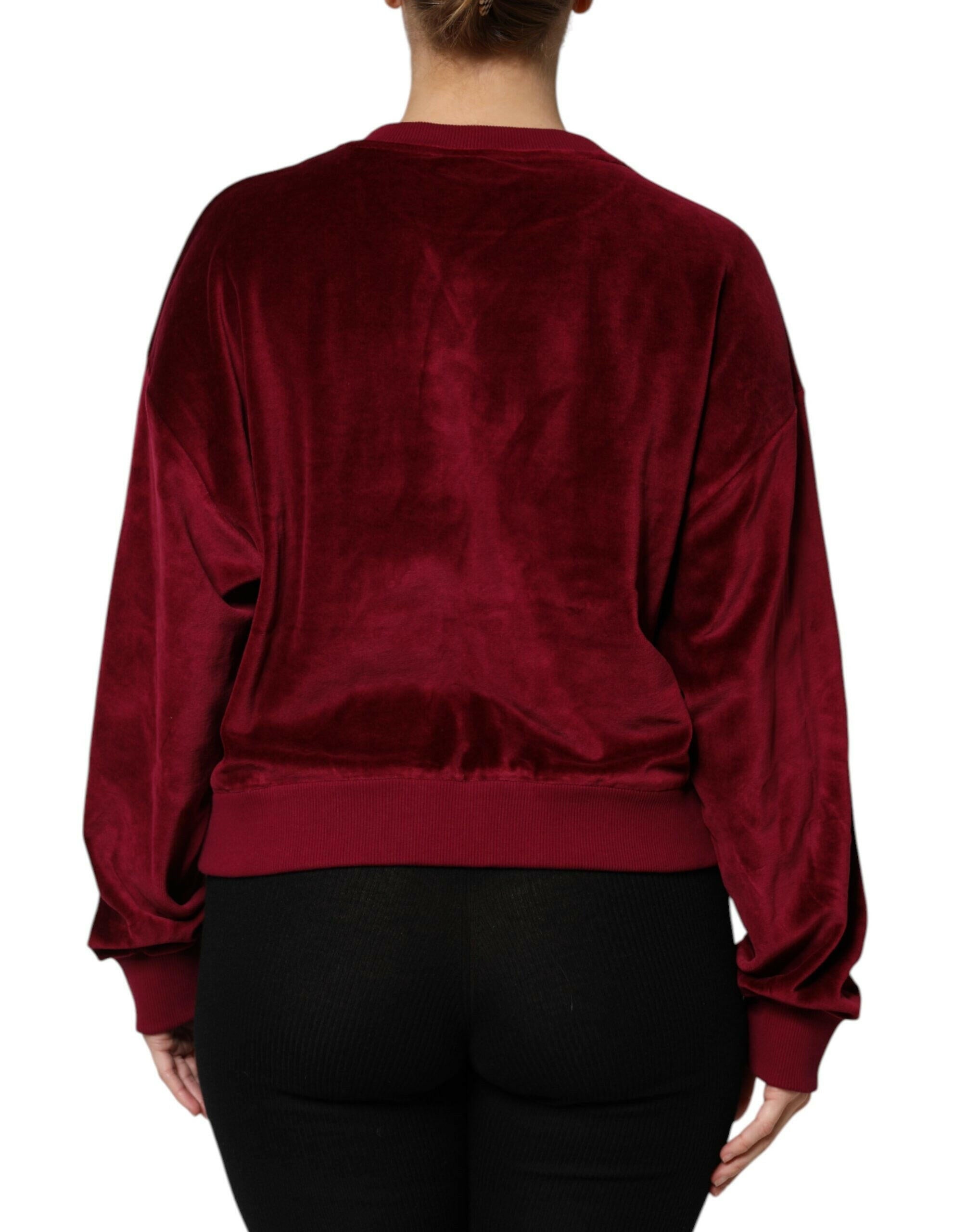 Dolce & Gabbana Red Cotton Velvet Crew Neck Pullover Sweater Dolce & Gabbana