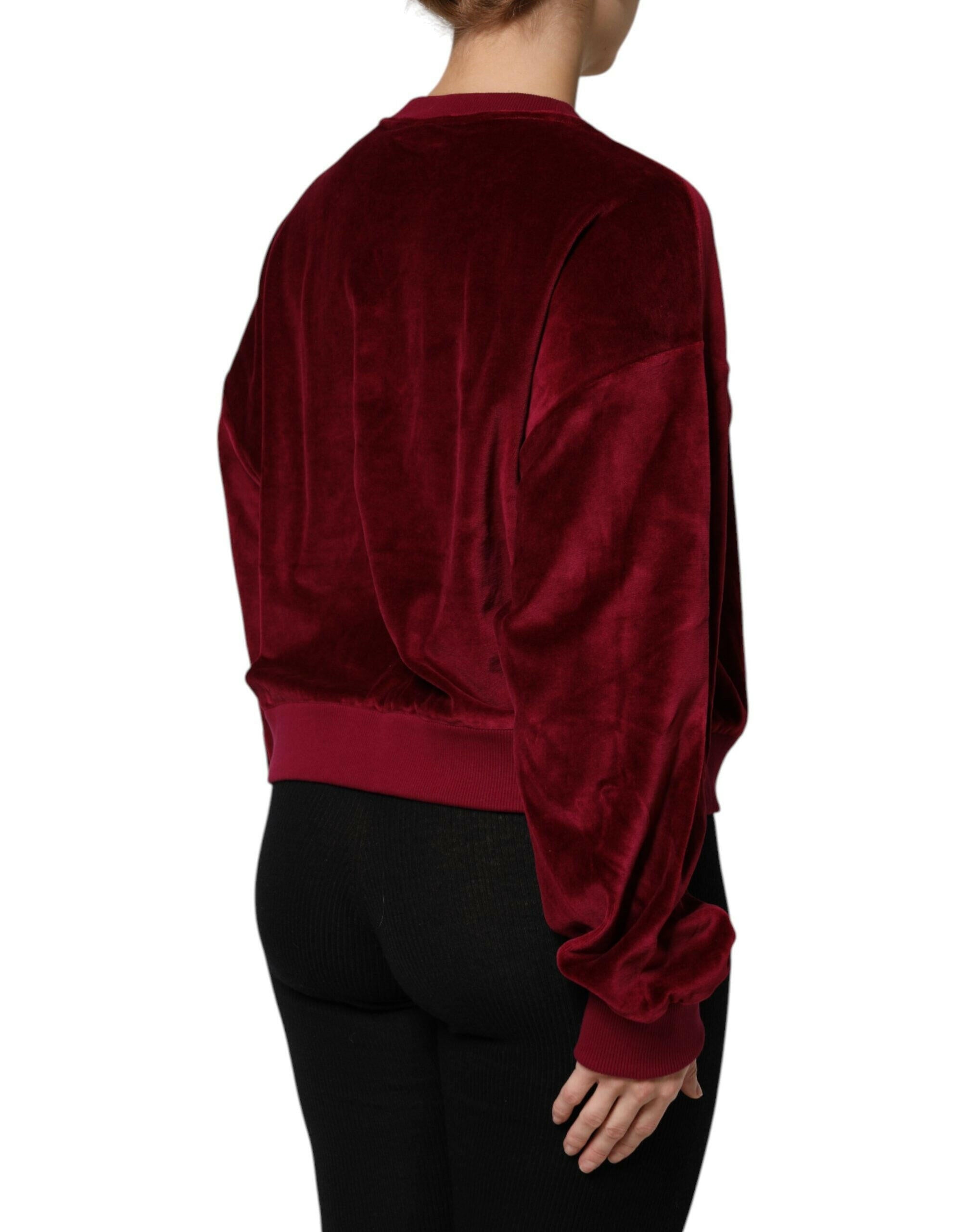 Dolce & Gabbana Red Cotton Velvet Crew Neck Pullover Sweater Dolce & Gabbana