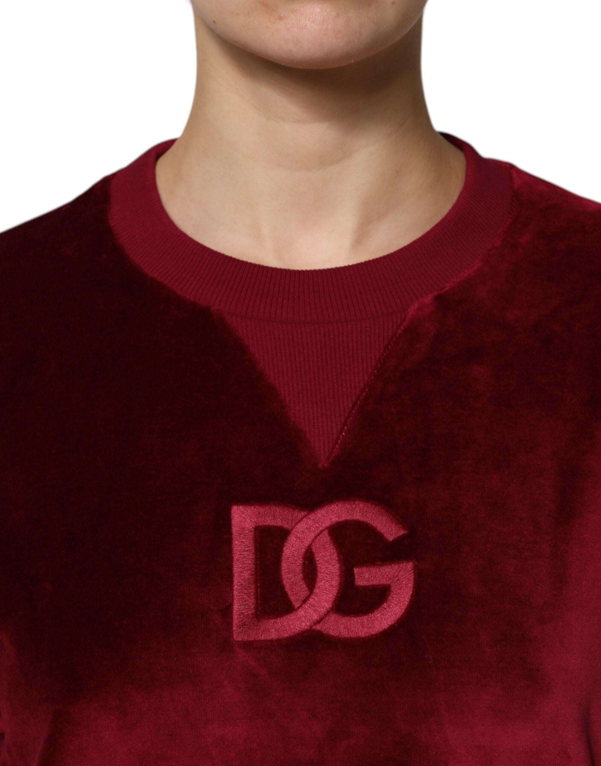 Dolce & Gabbana Red Cotton Velvet Crew Neck Pullover Sweater Dolce & Gabbana