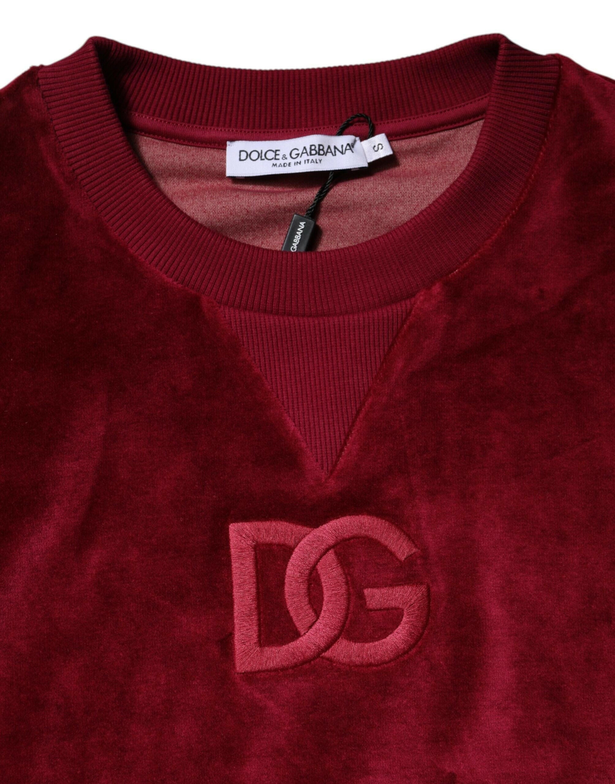 Dolce & Gabbana Red Cotton Velvet Crew Neck Pullover Sweater Dolce & Gabbana