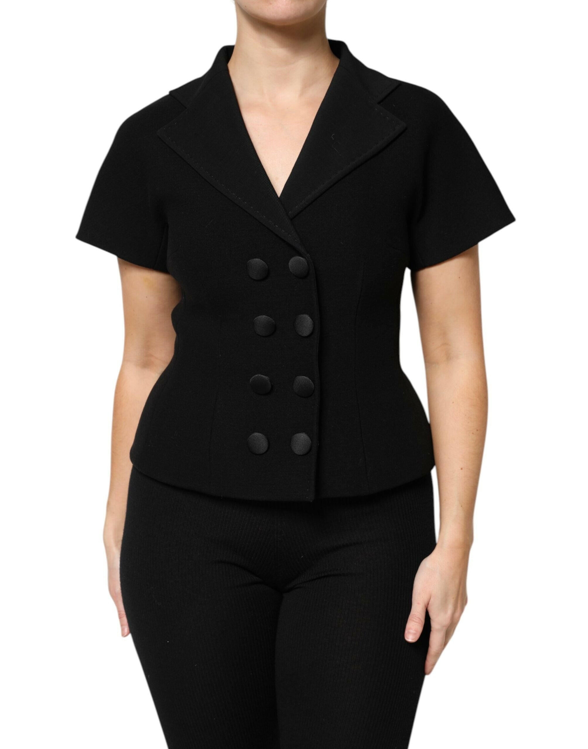 Dolce & Gabbana Black Wool Double Breasted Coat Jacket Dolce & Gabbana