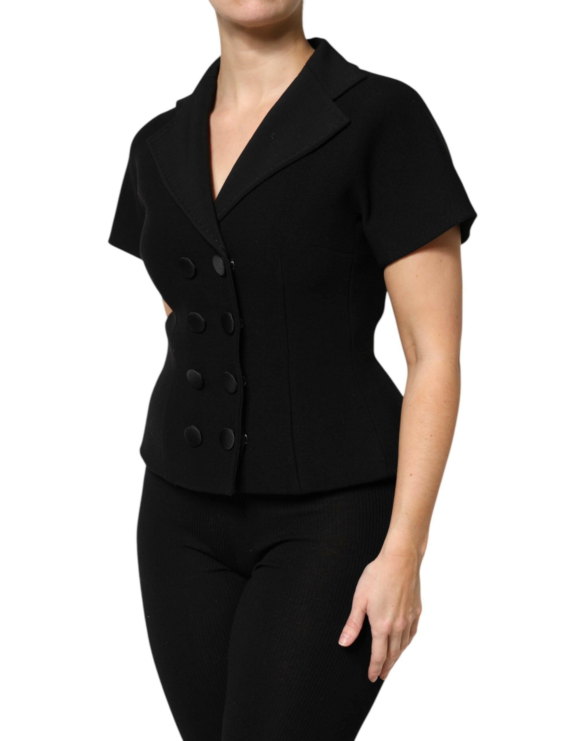 Dolce & Gabbana Black Wool Double Breasted Coat Jacket Dolce & Gabbana