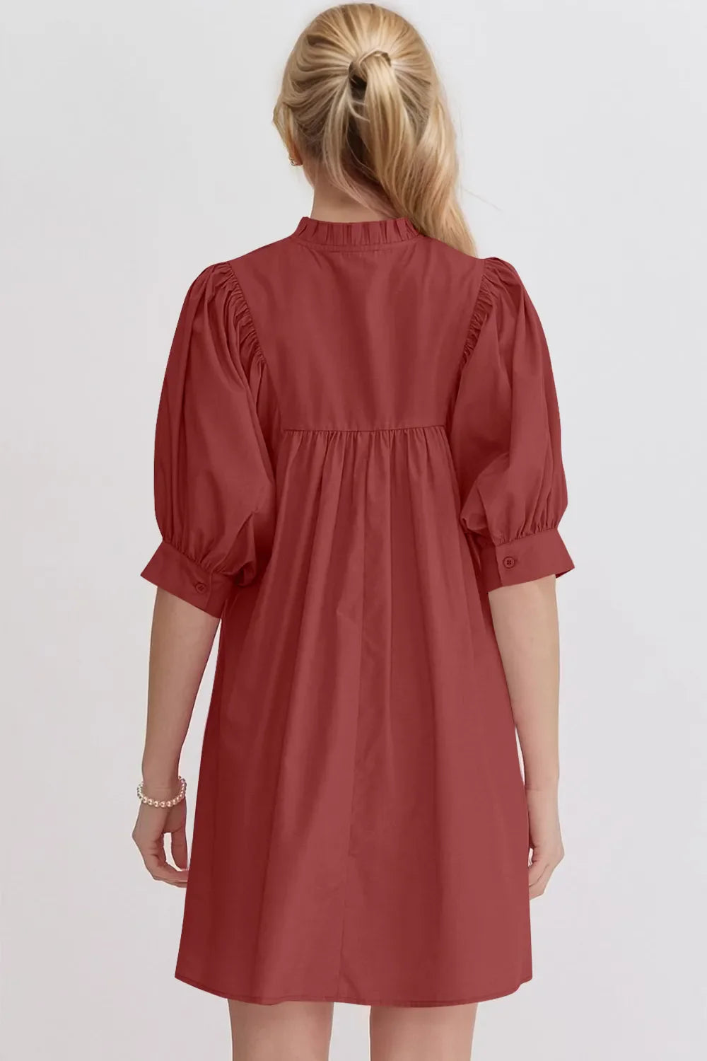 Oh Frill Notched Puff Sleeve Babydoll Mini Dress.