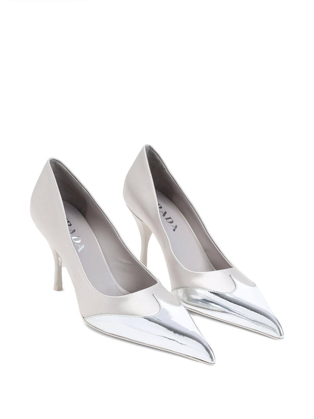Prada Satin And Metallic Silver Leather Pumps Prada