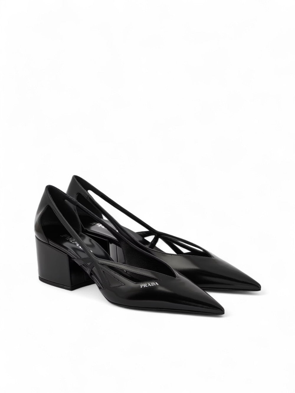 Prada Black Leather Cut-Out Pumps 55 Prada