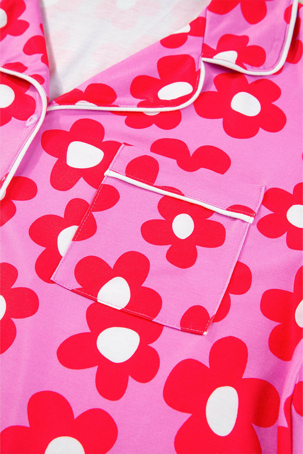 Luxury Flower Print Buttoned Shirt And Drawstring Waist Pajama Set.