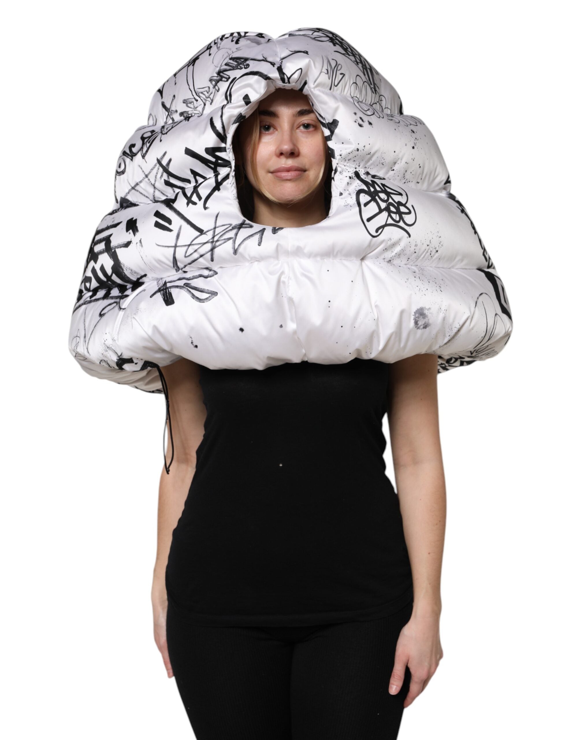 Dolce & Gabbana White Polyester Printed Hood Quilted Hat Dolce & Gabbana