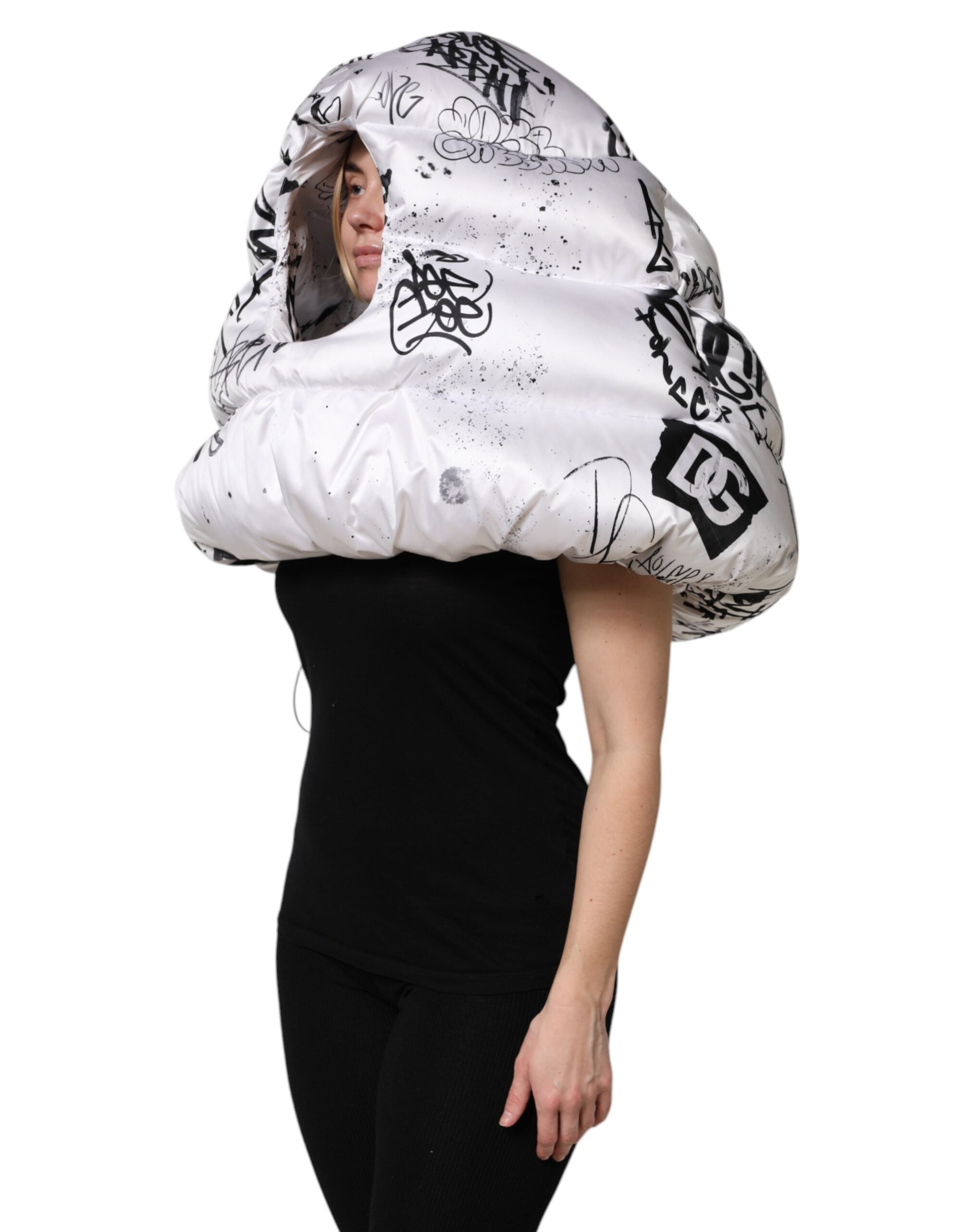 Dolce & Gabbana White Polyester Printed Hood Quilted Hat Dolce & Gabbana