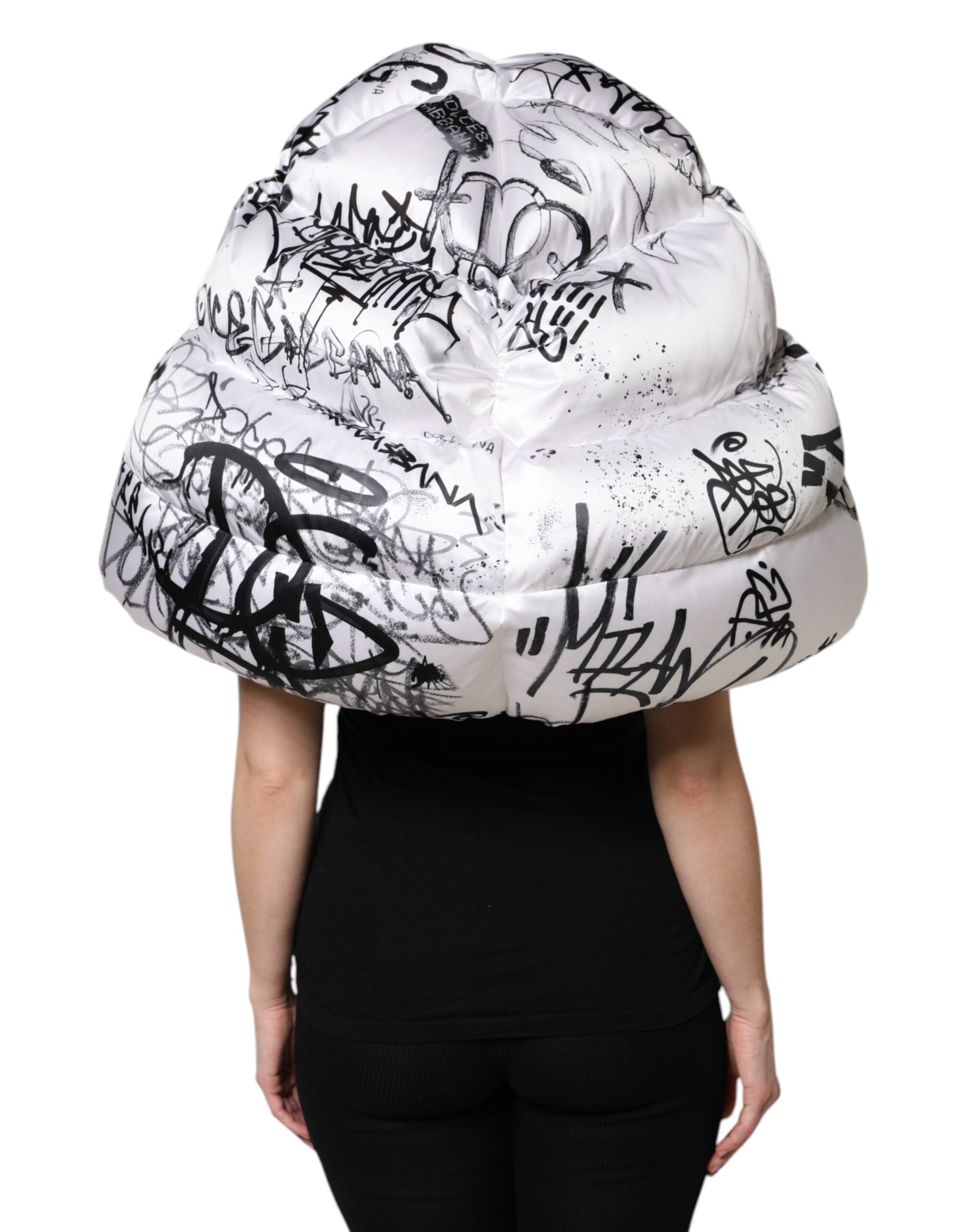 Dolce & Gabbana White Polyester Printed Hood Quilted Hat Dolce & Gabbana