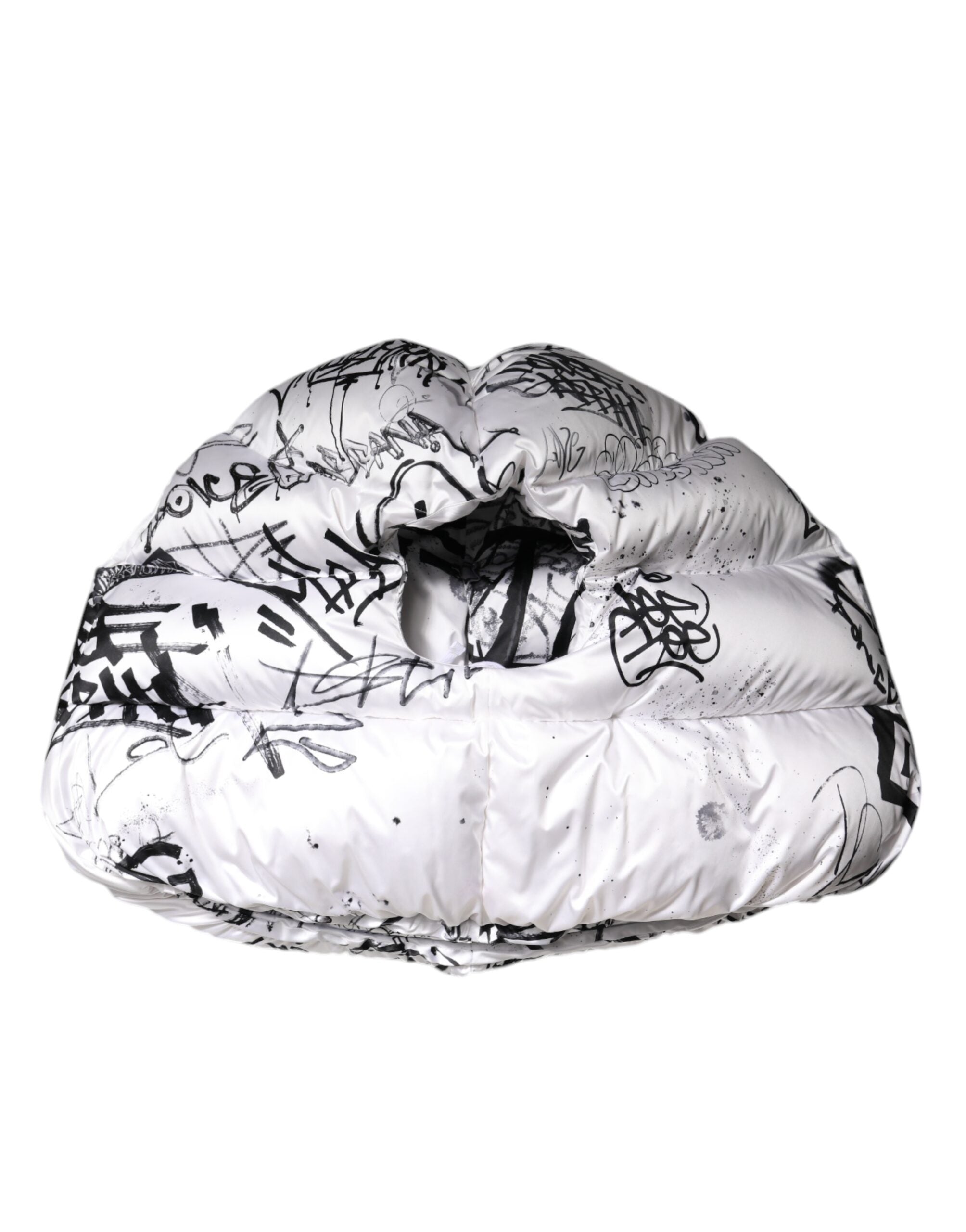 Dolce & Gabbana White Polyester Printed Hood Quilted Hat Dolce & Gabbana