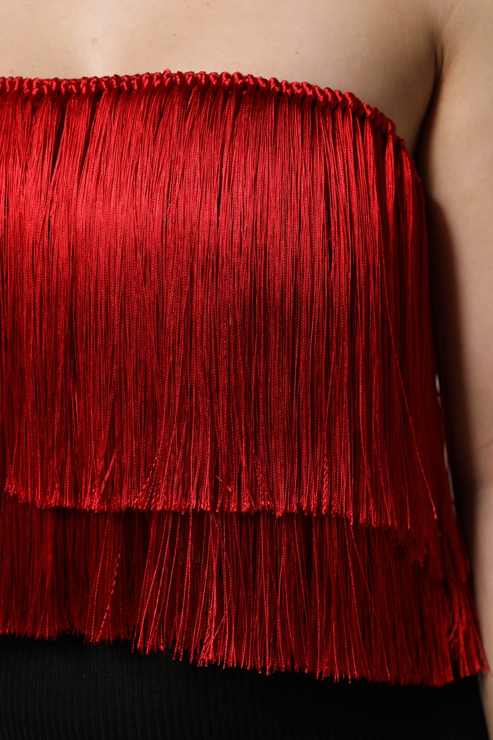 Dolce & Gabbana Red Silk Strapless Fringe Crop Tube Top Dolce & Gabbana