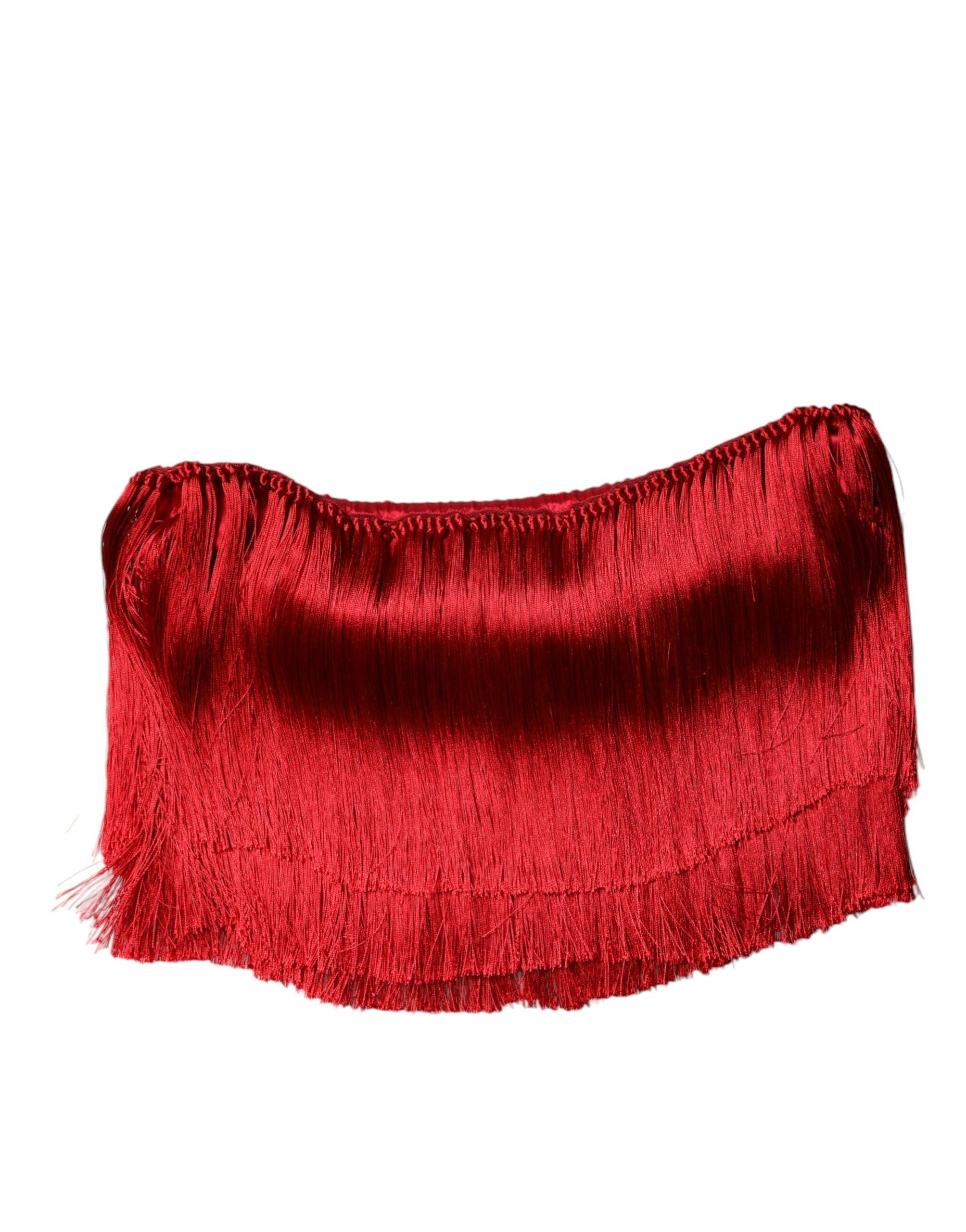 Dolce & Gabbana Red Silk Strapless Fringe Crop Tube Top Dolce & Gabbana
