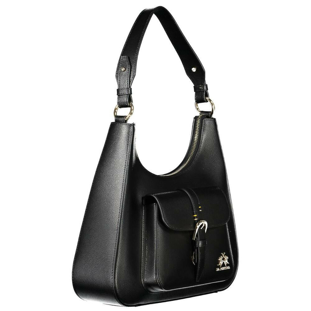 La Martina Black Leather Women Handbag La Martina