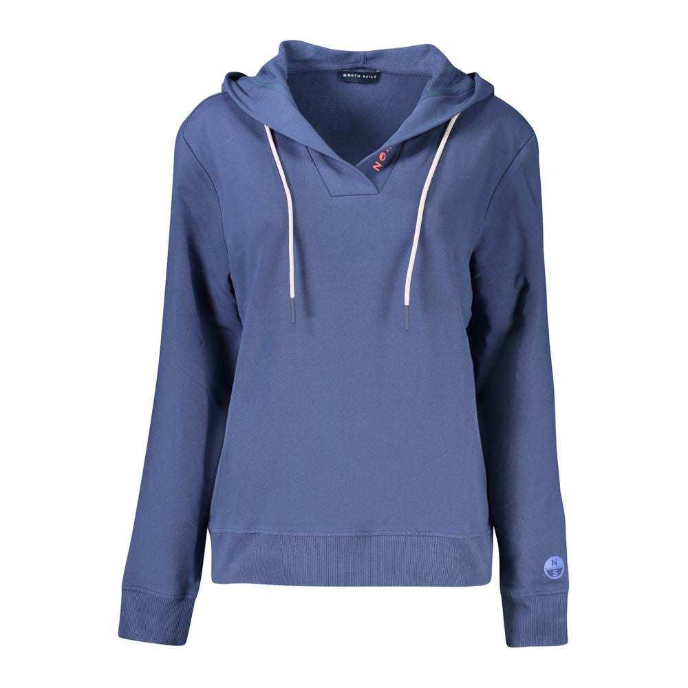 North Sails blue cotton hooded women's sweater with long sleeves and embossed logo