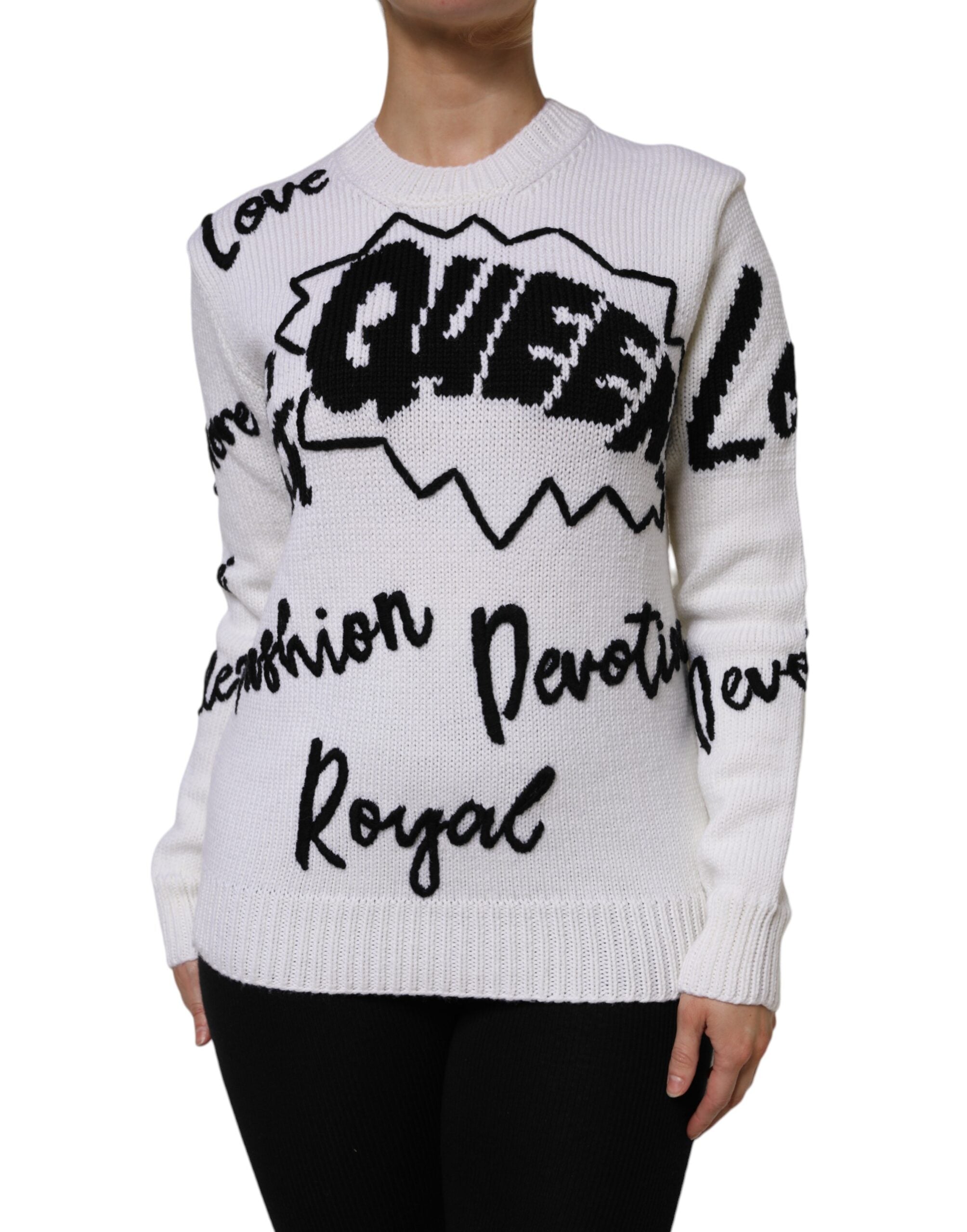 Dolce & Gabbana White Wool Knit Crew Neck Pullover Sweater Dolce & Gabbana