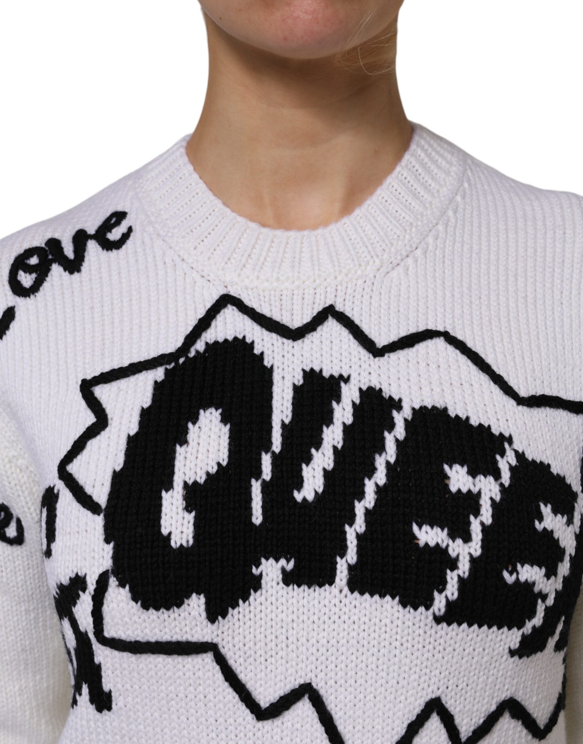 Dolce & Gabbana White Wool Knit Crew Neck Pullover Sweater Dolce & Gabbana