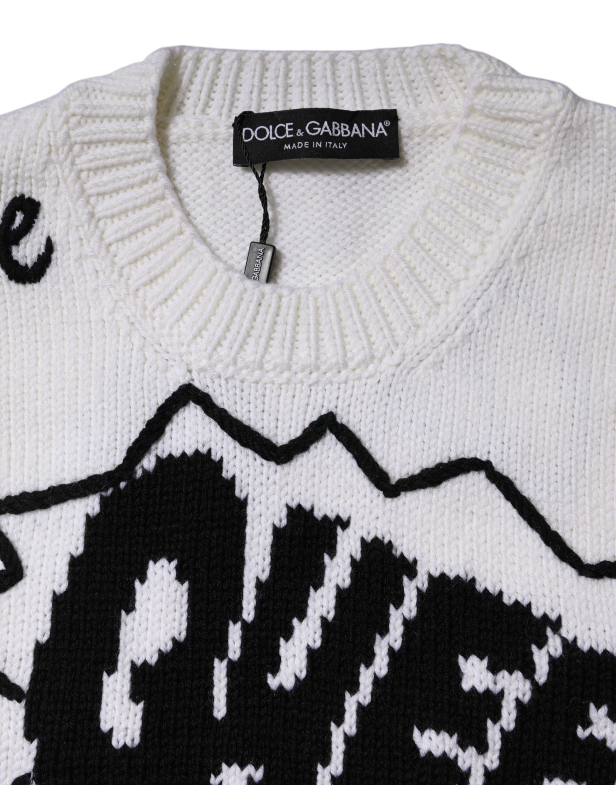 Dolce & Gabbana White Wool Knit Crew Neck Pullover Sweater Dolce & Gabbana