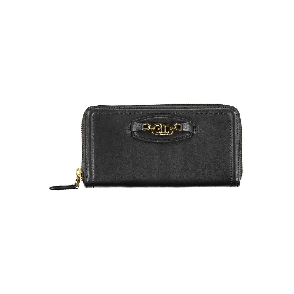 Ralph Lauren Black polyethylene wallet with zip closure and gold logo detail