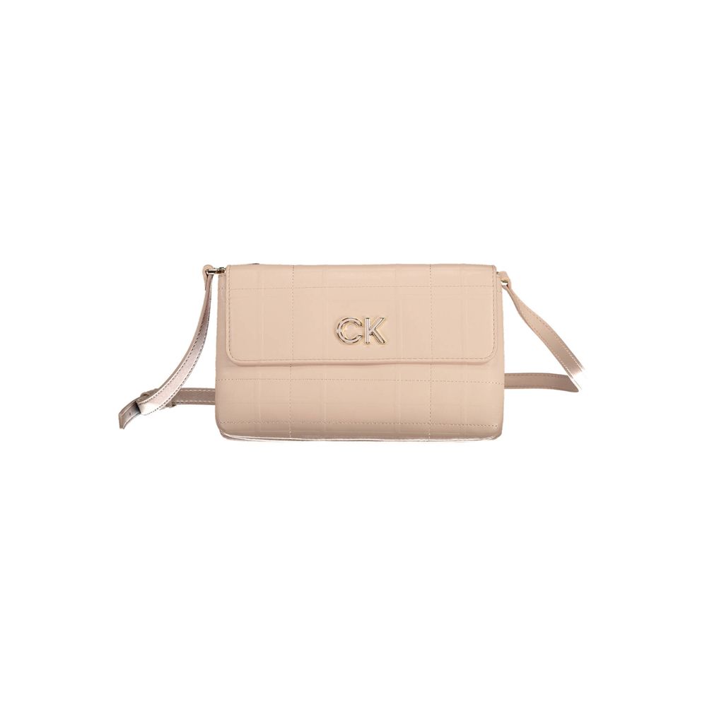 Calvin Klein pink adjustable polyester shoulder handbag with CK logo and zip closure